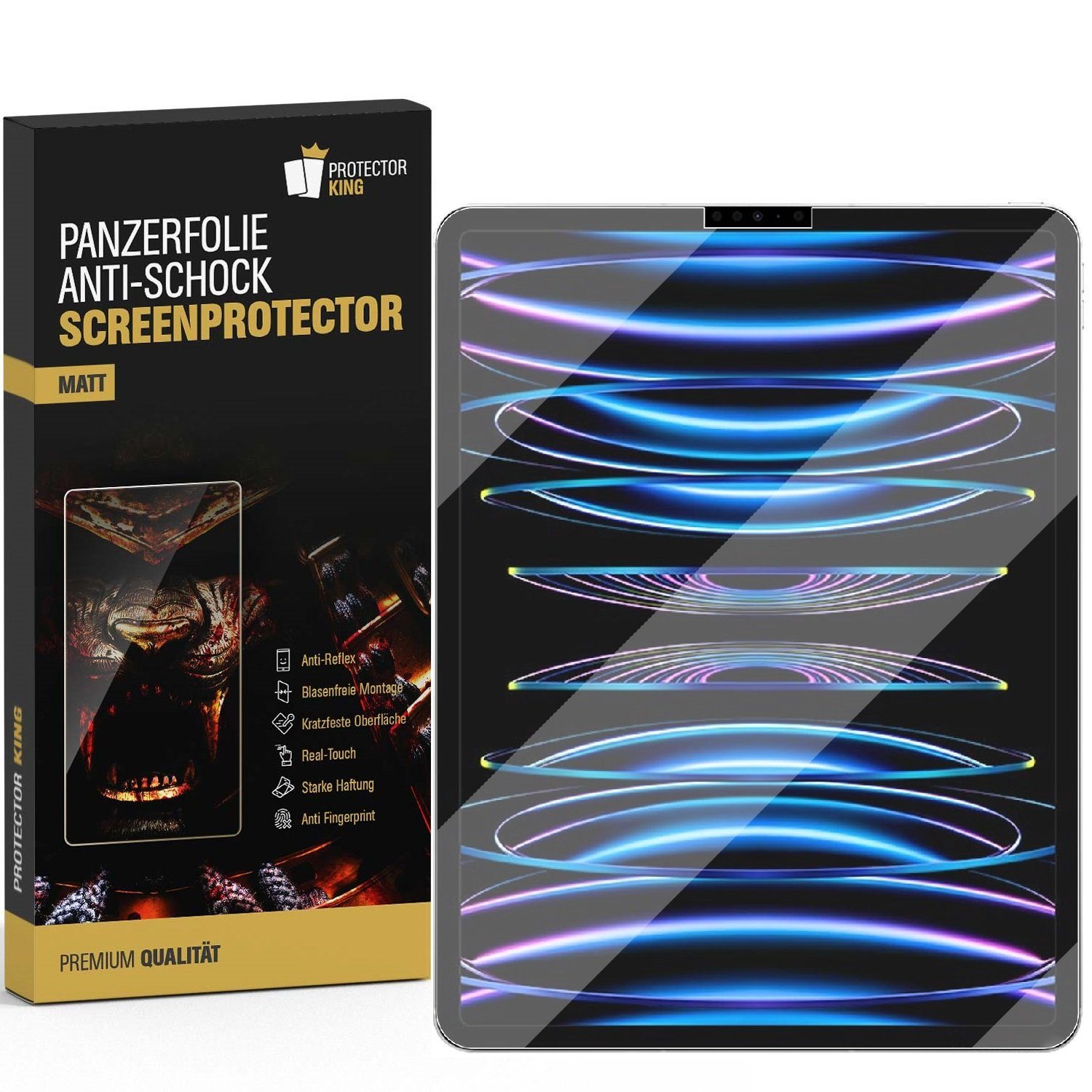 Protectorking Schutzfolie 1x Panzerfolie für iPad Pro 12.9 2022 Displayschut, (1-Stück, 1-Set), NANO Panzerfolie aus Robusten und unzerbrechlichen PET Material MATT