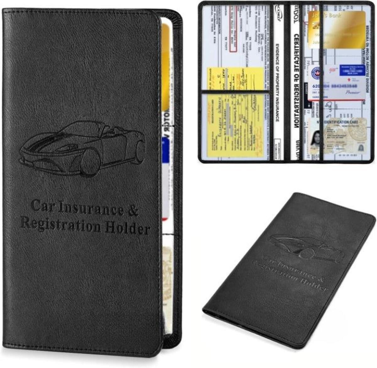 Etui Dokumentenetui für Führerschein und Fahrzeugpapiere (Schwarz, Groß)