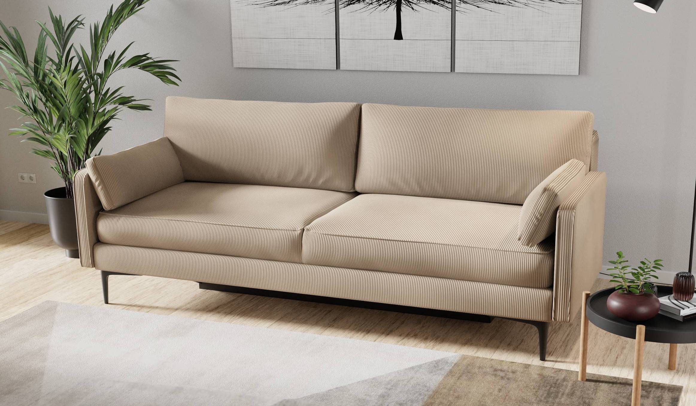 Hygger Мебельhaus Schlafsofa Magic mit Bettfunktion und Bettkasten, Schlafcouch mit Taschenfedern, Stilvolles Sofa für Schlafkomfort, Bettfunktion 155x206 cm, Filigranen Metallbeine 18 cm, Hergestellt in Europa