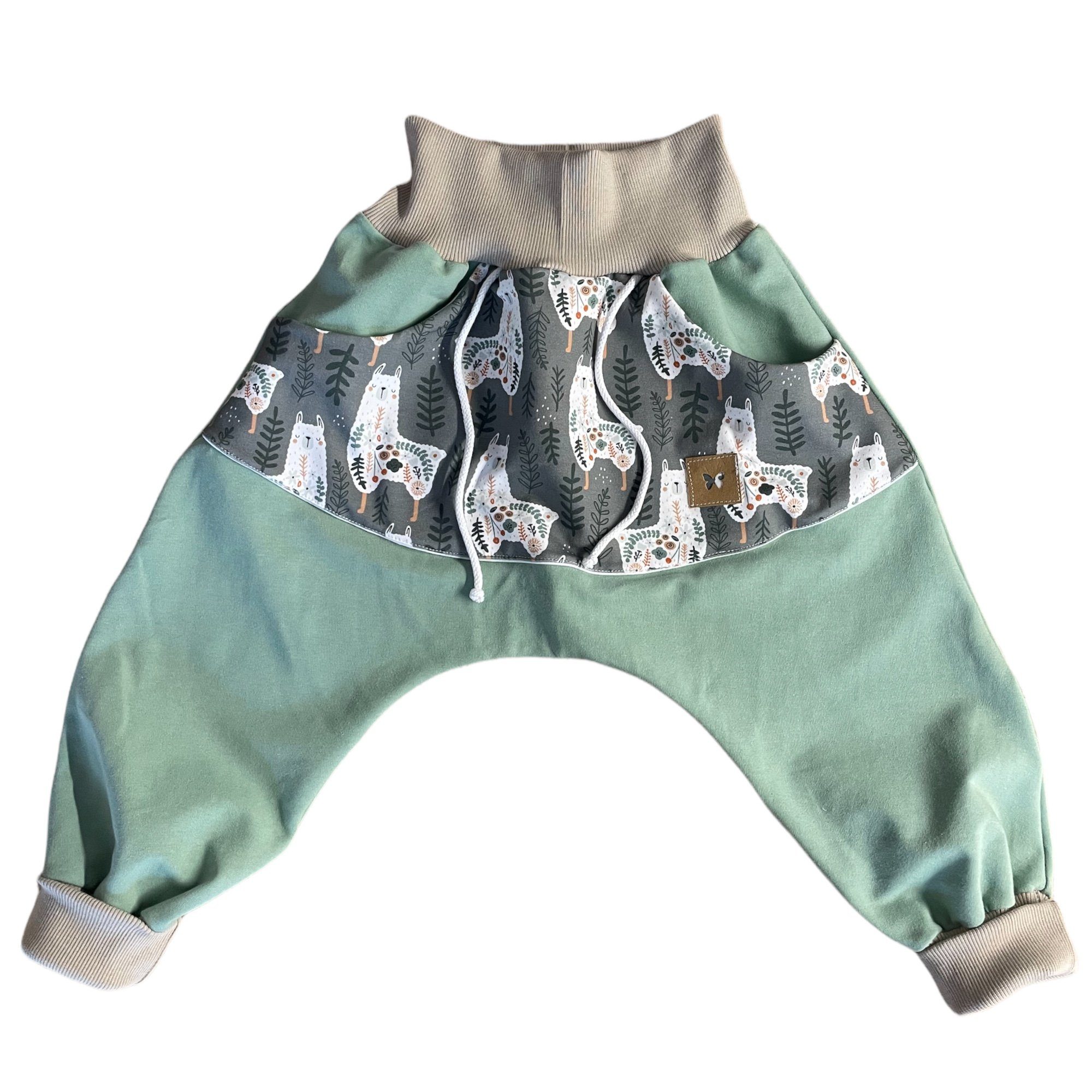 Lama Kinder Jogginghose, Jerseyhose Babyhose Gr. 104 (Geschenkverpackung) bequemer Bündchen, kennydoo 56 krempelbaren - Schnitt, lässiger Pumphose Kinder mit