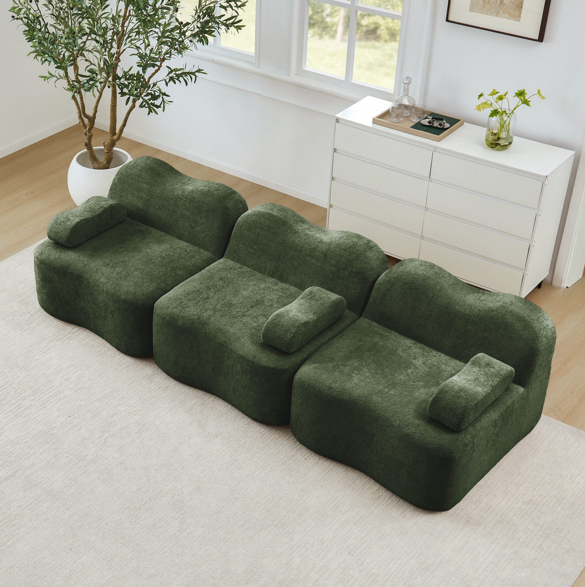 OKWISH Loungesofa rahmenloses Wohnzimmer-Sofa, mit hochwertigem Samtbezug, extra tiefer Sitzfläche und rutschhemmender Modulverbindung, geeignet für Wohnzimmer und Apartment ohne Montage 1 Teile