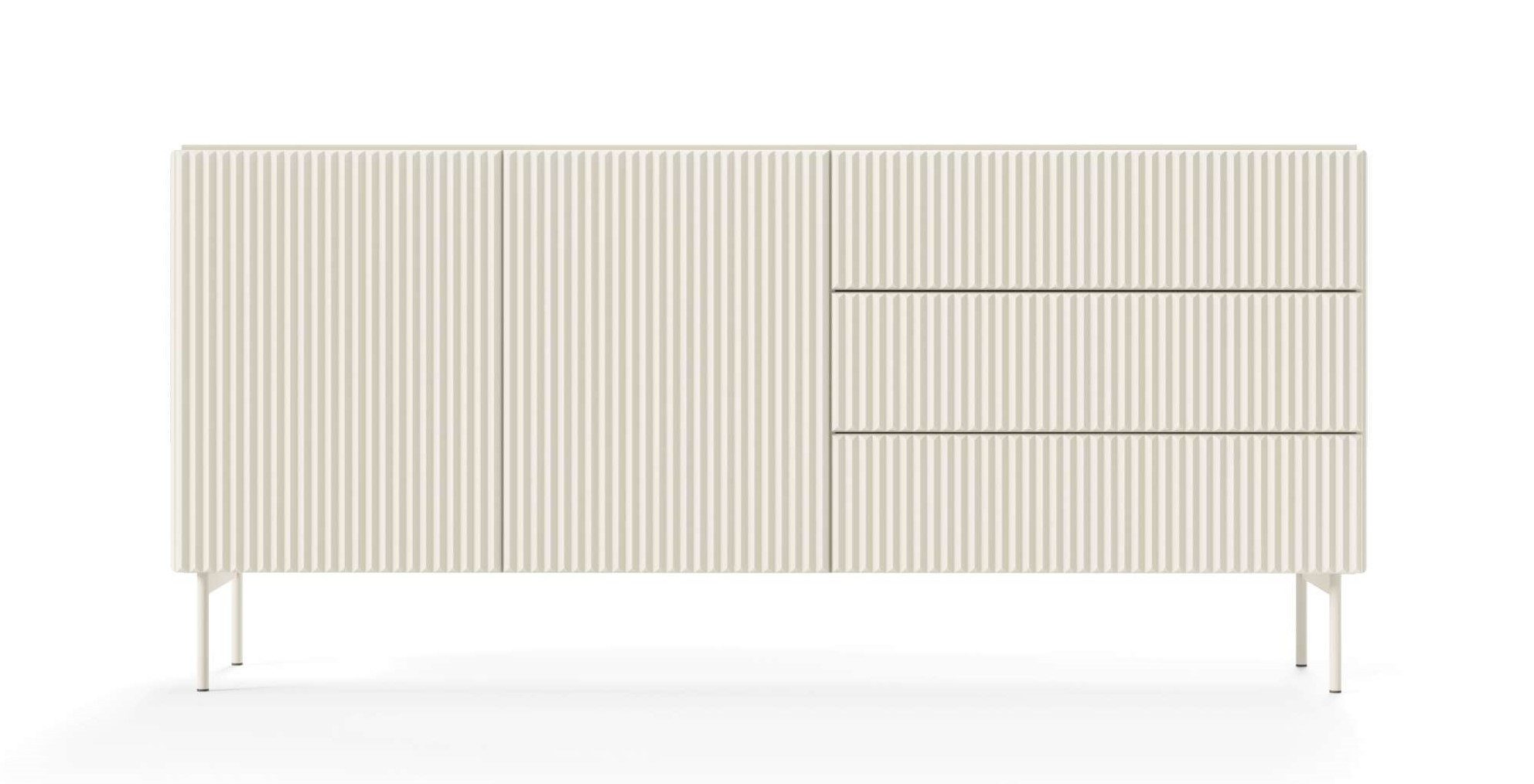 99rooms Kommode Kolli (Sideboard, Highboard), Modern Design, mit viel Stauraum, Push-to-Open, geriffelte Elemente