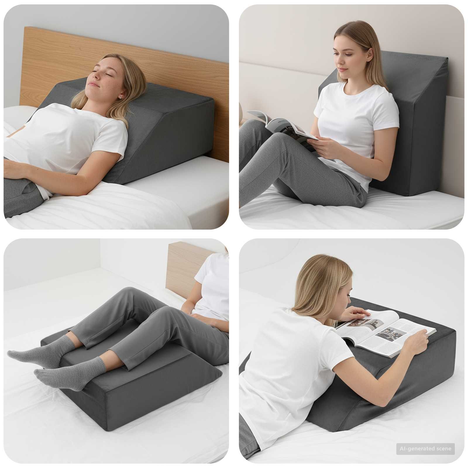 vidaXL Kopfkissen Beinkissen 63 x 52 x 19 cm Fest PU-Schaum Grau, Bezug: Samt