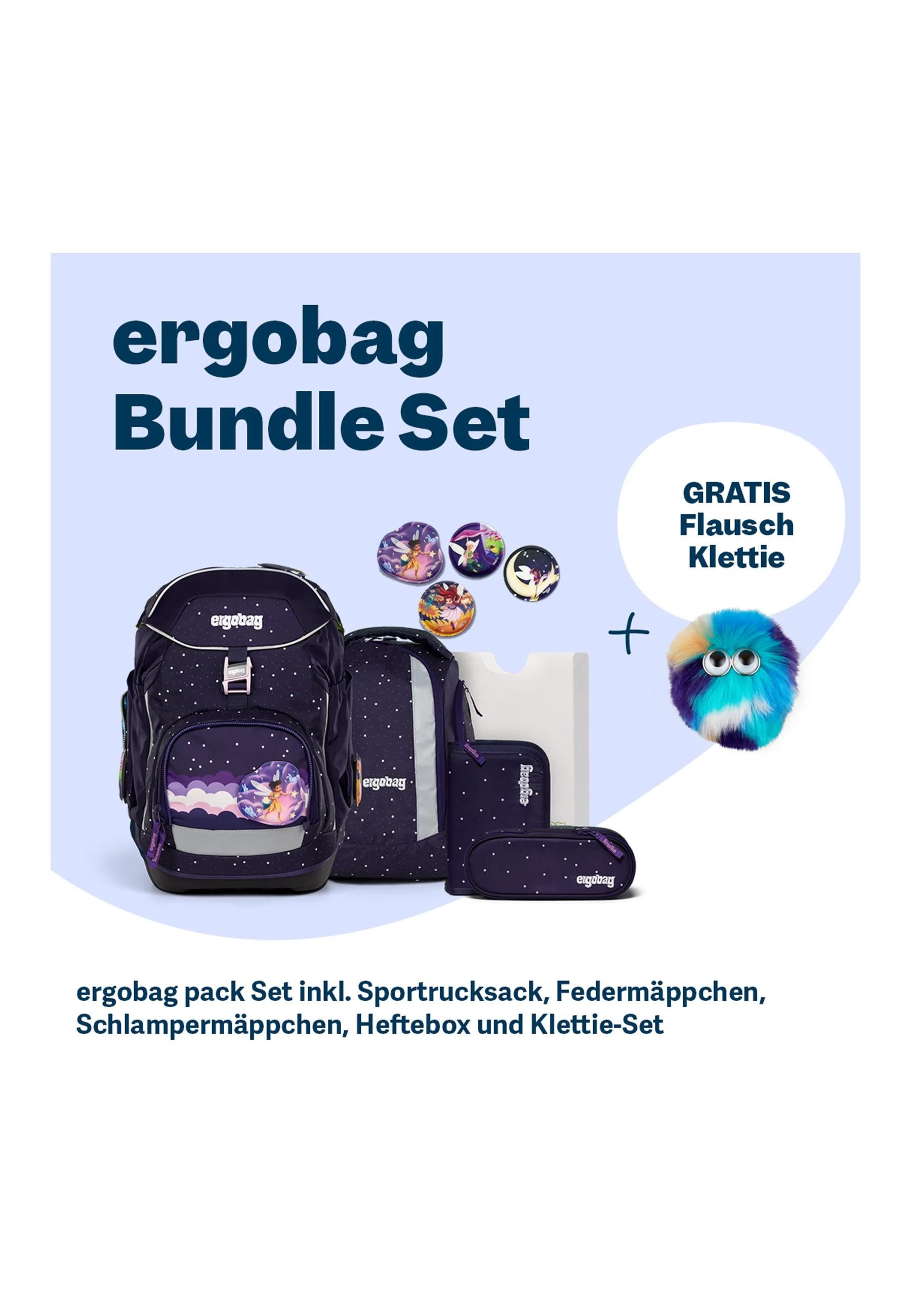 ergobag Schulranzen pack Set Bundle (7-tlg., 7-teiliges Set), größenverstellbares Rückensystem