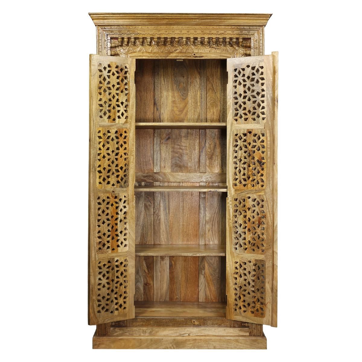 Oriental Galerie Mehrzweckschrank Holz Natur Schrank Amba Indien 190 cm Wohnzimmerschrank, Kleiderschrank, Flurschrank, Massivholzschrank