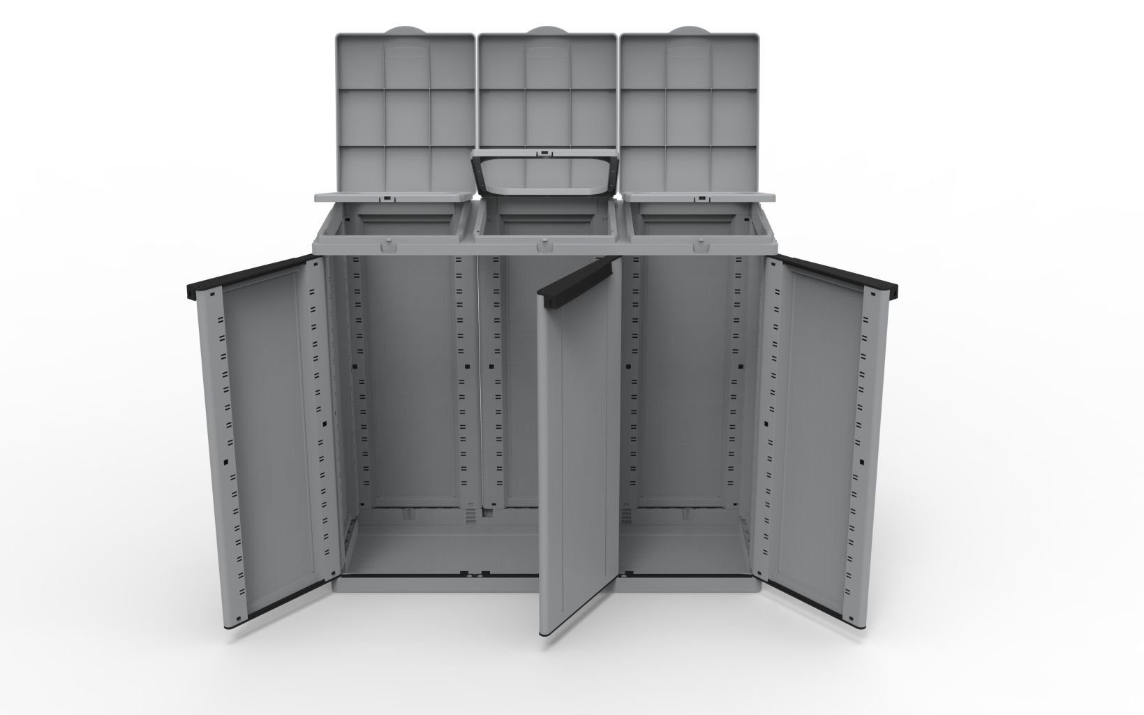Kreher Mülltonnenbox EcoCab3 - XL Kunststoffschrank mit Müllsackhalter und 3 Klappdeckeln