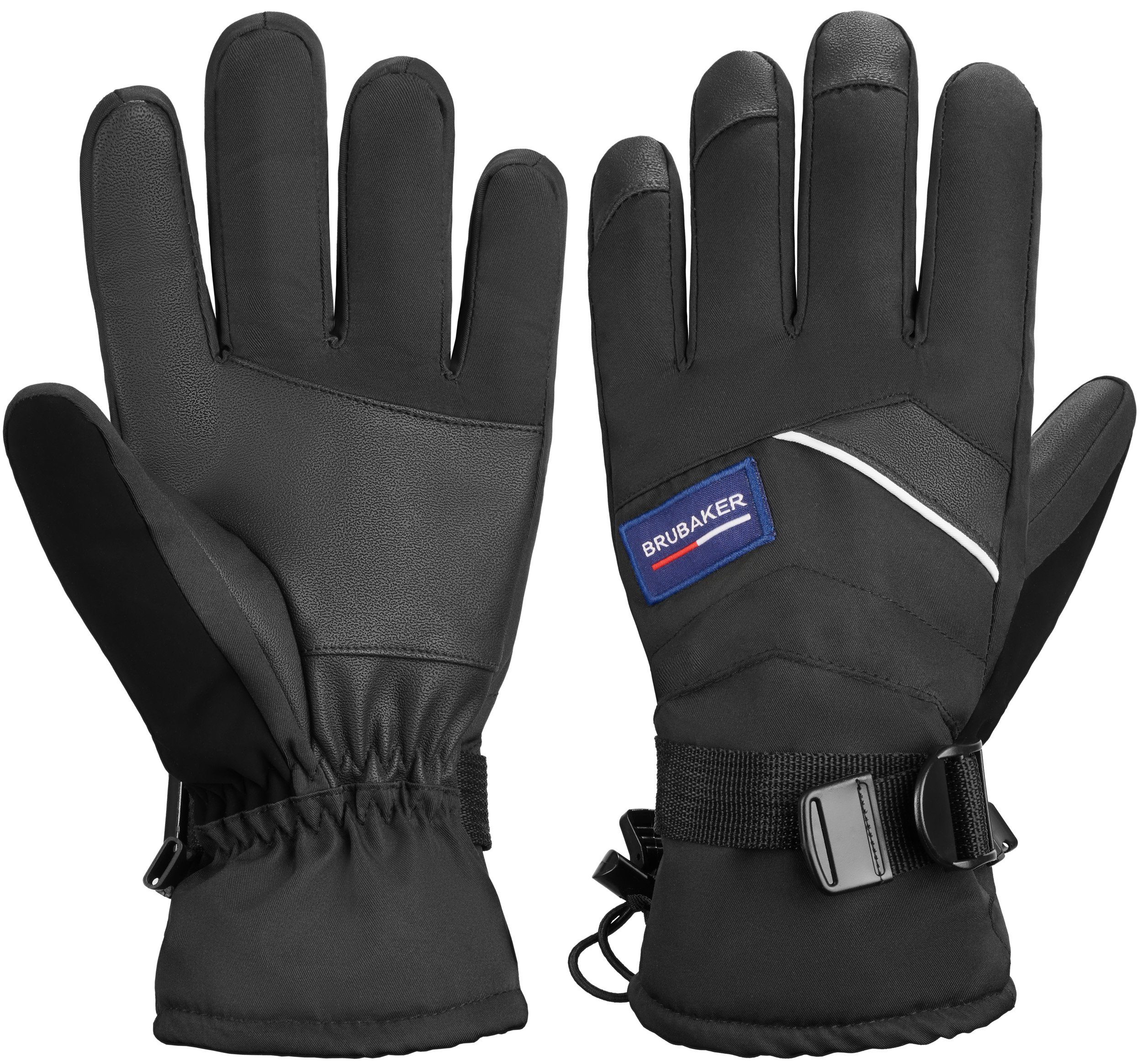 BRUBAKER Skihandschuhe Warme Winddicht Snowboard und und (Winterhandschuhe für Thermo Handschuhe Extra Snowboardhandschuhe) Herren Ski für Wintersport Schwarz - Wasserdicht Damen