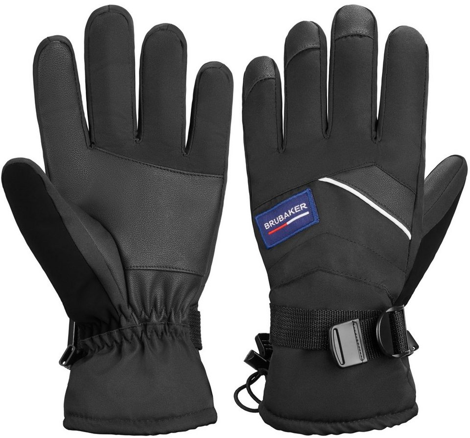 BRUBAKER Skihandschuhe (Winterhandschuhe Damen, Schwarz und Thermo für Wintersport Handschuhe Ski - Warme Wasserdicht Herren Winddicht Snowboard Extra und Snowboardhandschuhe) für