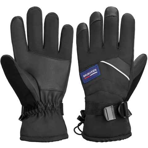 BRUBAKER Skihandschuhe Thermo Handschuhe für Ski Snowboard Wintersport (Winterhandschuhe für Herren und Damen, Extra Warme Snowboardhandschuhe) Wasserdicht und Winddicht - Schwarz