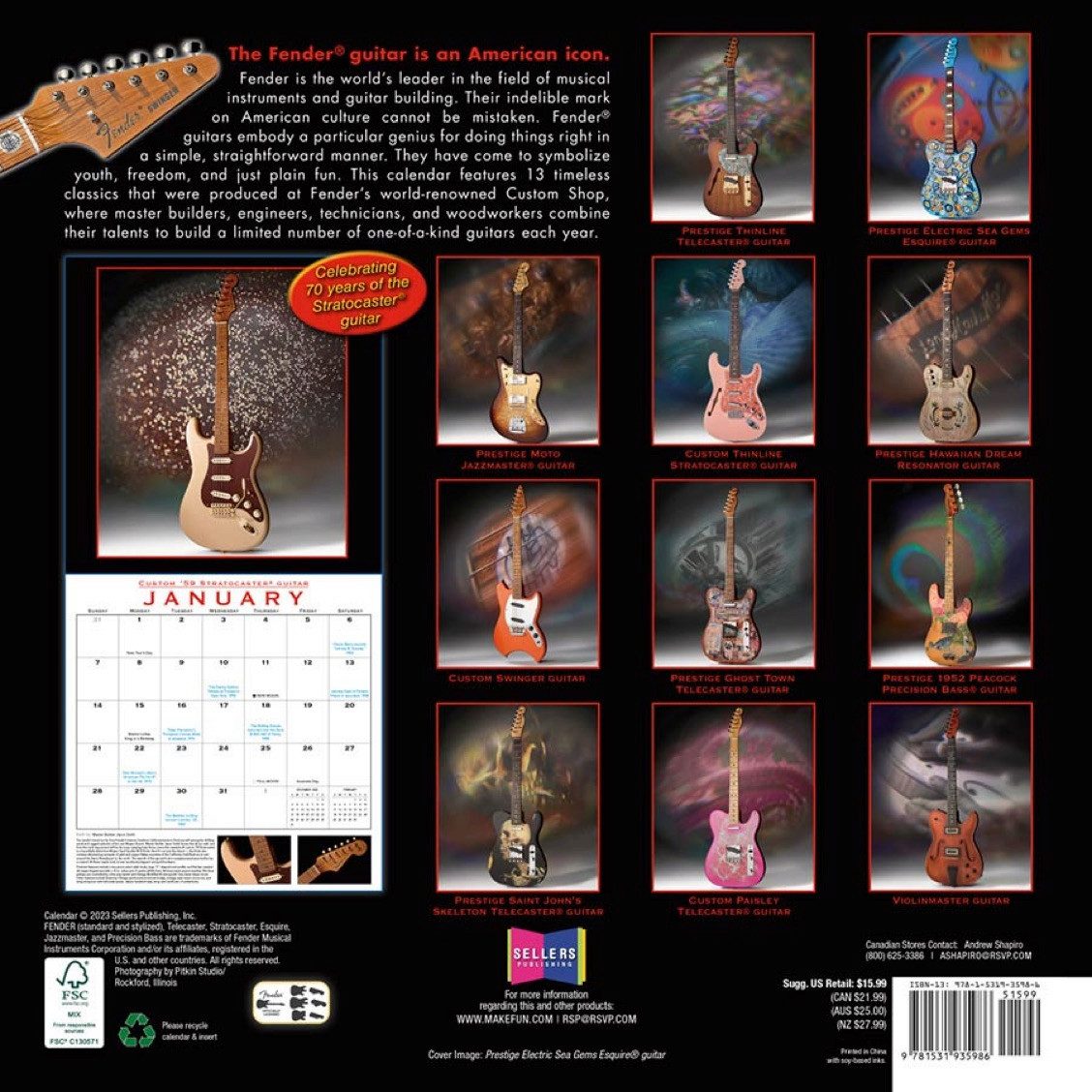 Fender Querflöte Fender Custom Shop Series 2024 Guitar Calendar Gitarre Kalender
