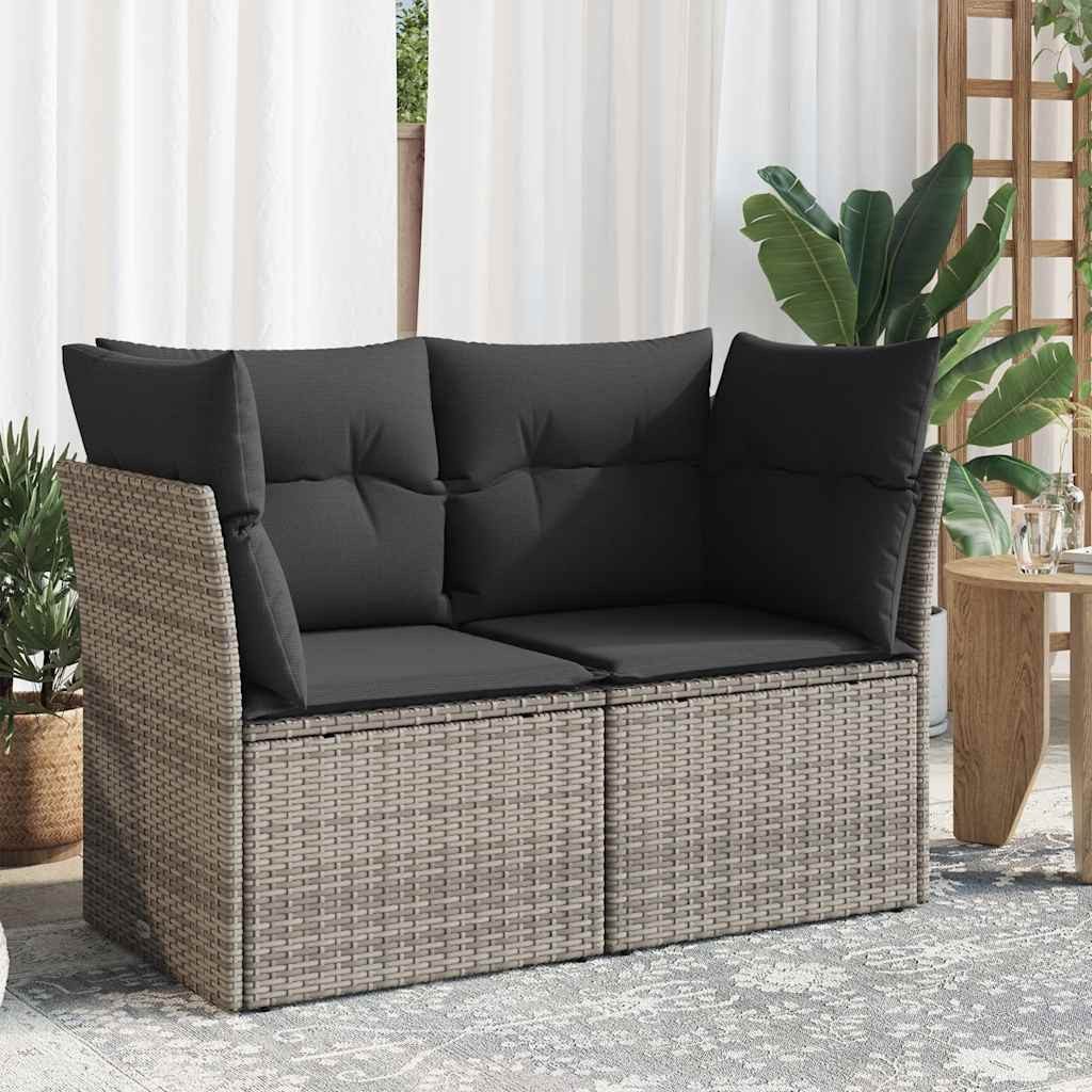 vidaXL Loungesofa Gartensofa 2-Sitzer mit Kissen Grau Poly Rattan, 1 Teile