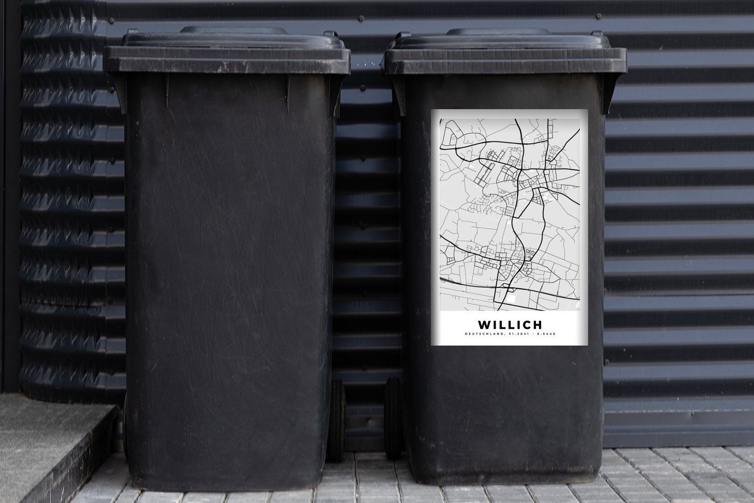 - Willich MuchoWow - (1 Sticker, - Mülleimer-aufkleber, Mülltonne, Deutschland St), Karte Container, Wandsticker Abfalbehälter Stadtplan
