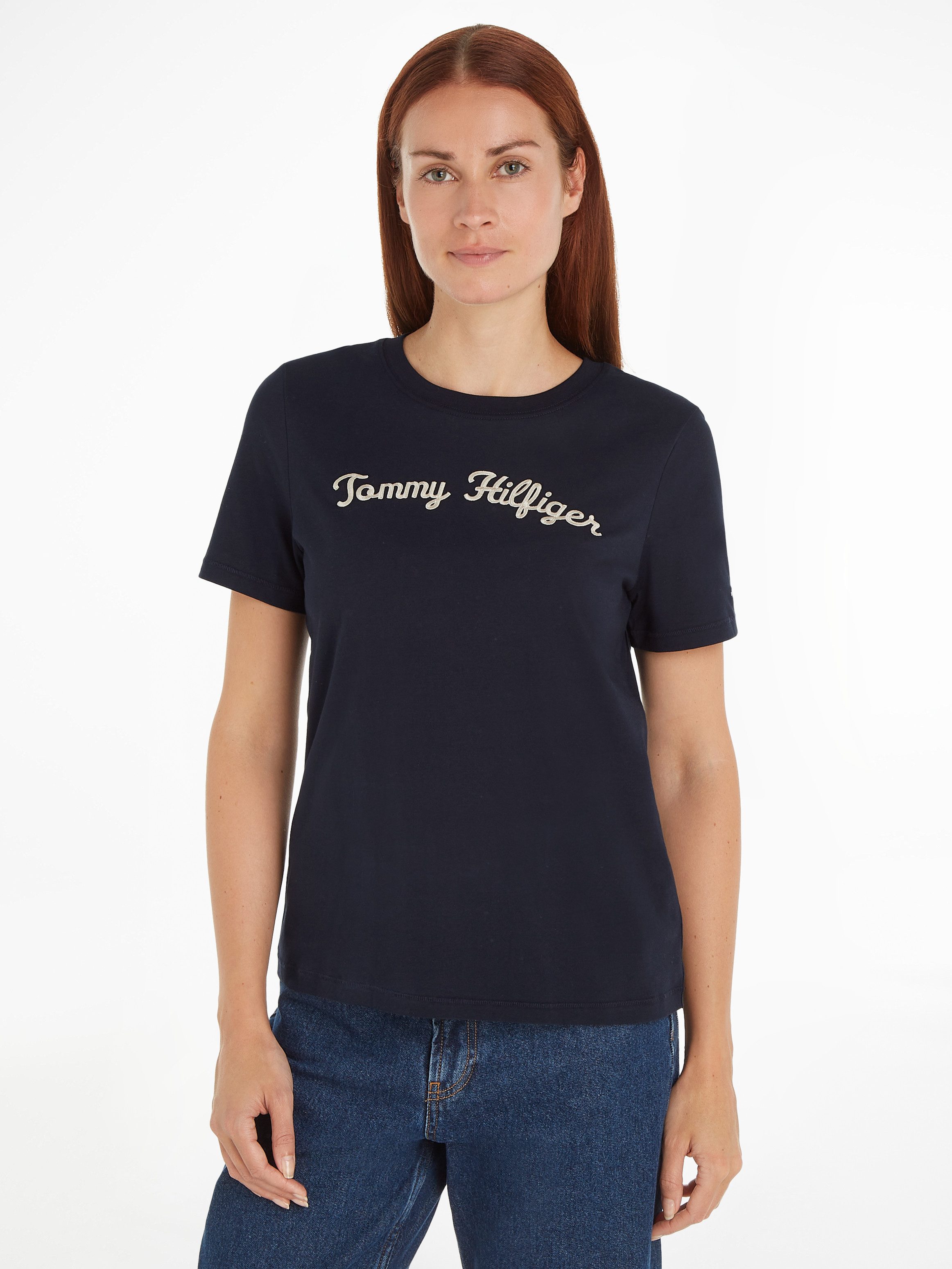 Tommy Hilfiger Kurzarmshirt REG SCRIPT C-NK SS mit Tommy Hilfiger Script Logo-Schriftzug