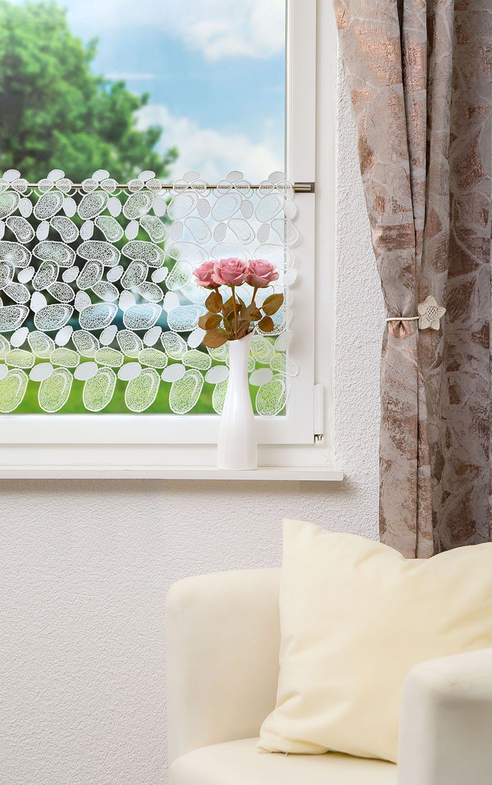 Plauener Spitze® Scheibengardine Kieselsteine (1 St), transparent, HxB 45x4 günstig online kaufen