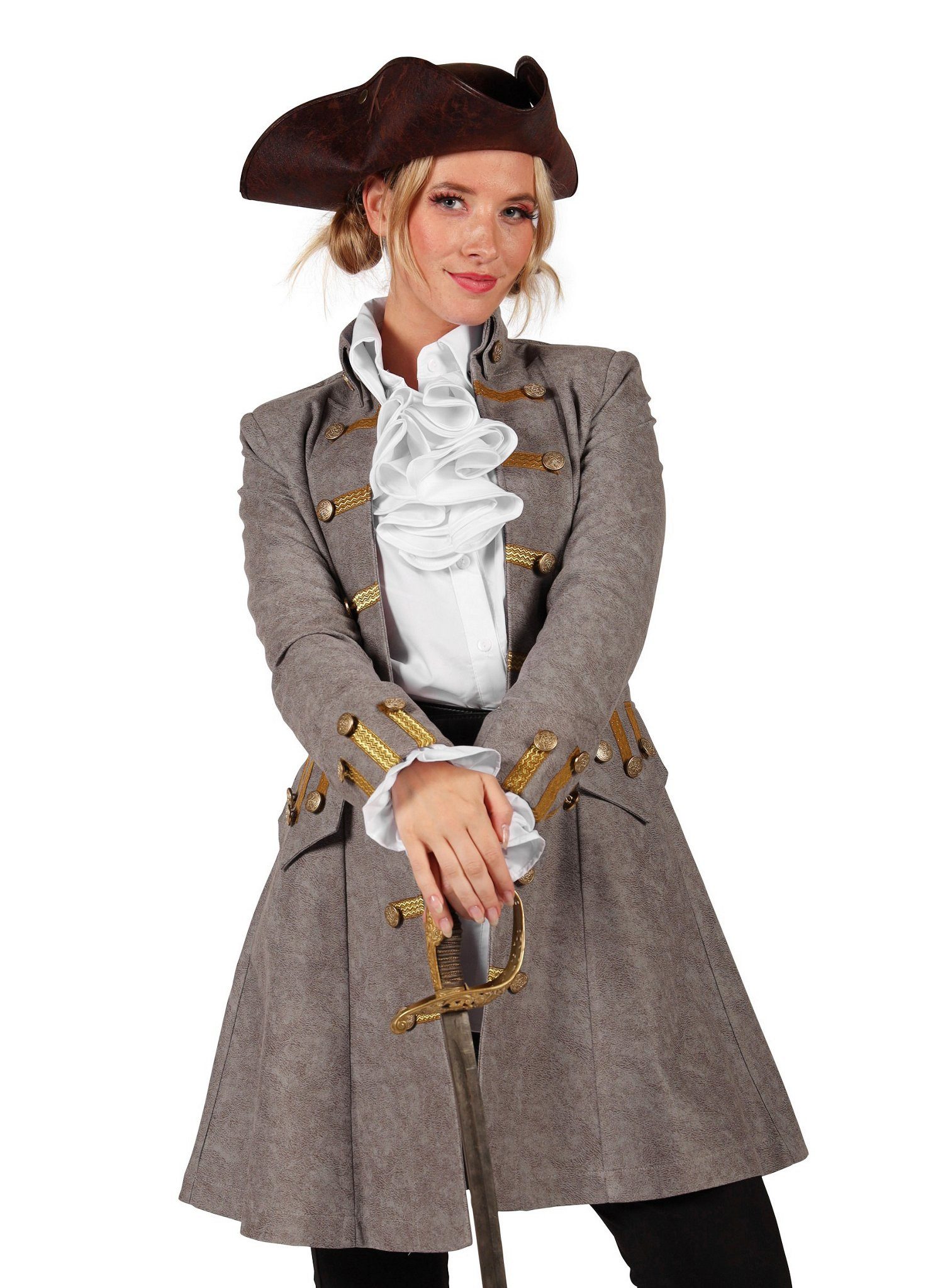 thetru Piraten-Kostüm Grauer Piratenmantel für Frauen, Kapitänsjacke für Pi günstig online kaufen