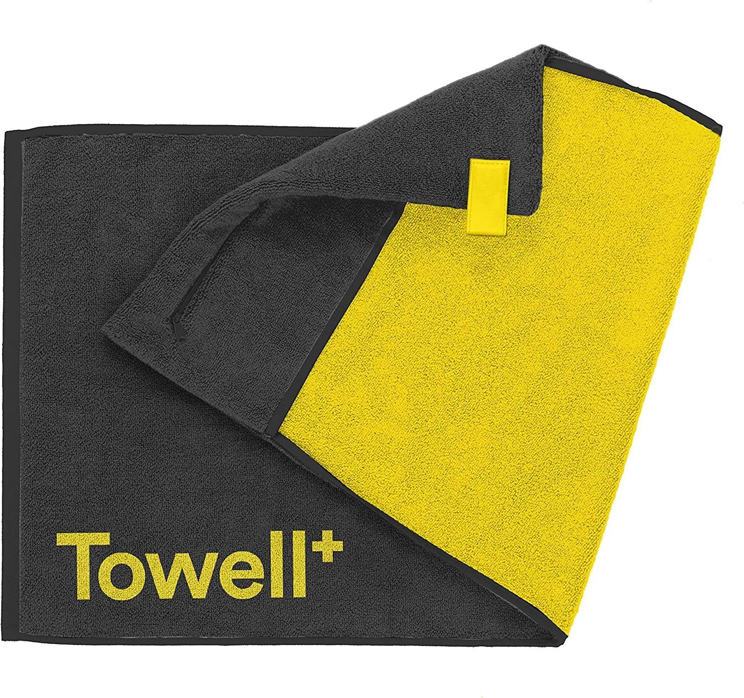 Stryve Sporthandtuch Sporthandtuch mit Tasche und Magnetclip, 100x50 cm, Baumwolle, ideal für Fitnessstudios, Black and Yellow Edition