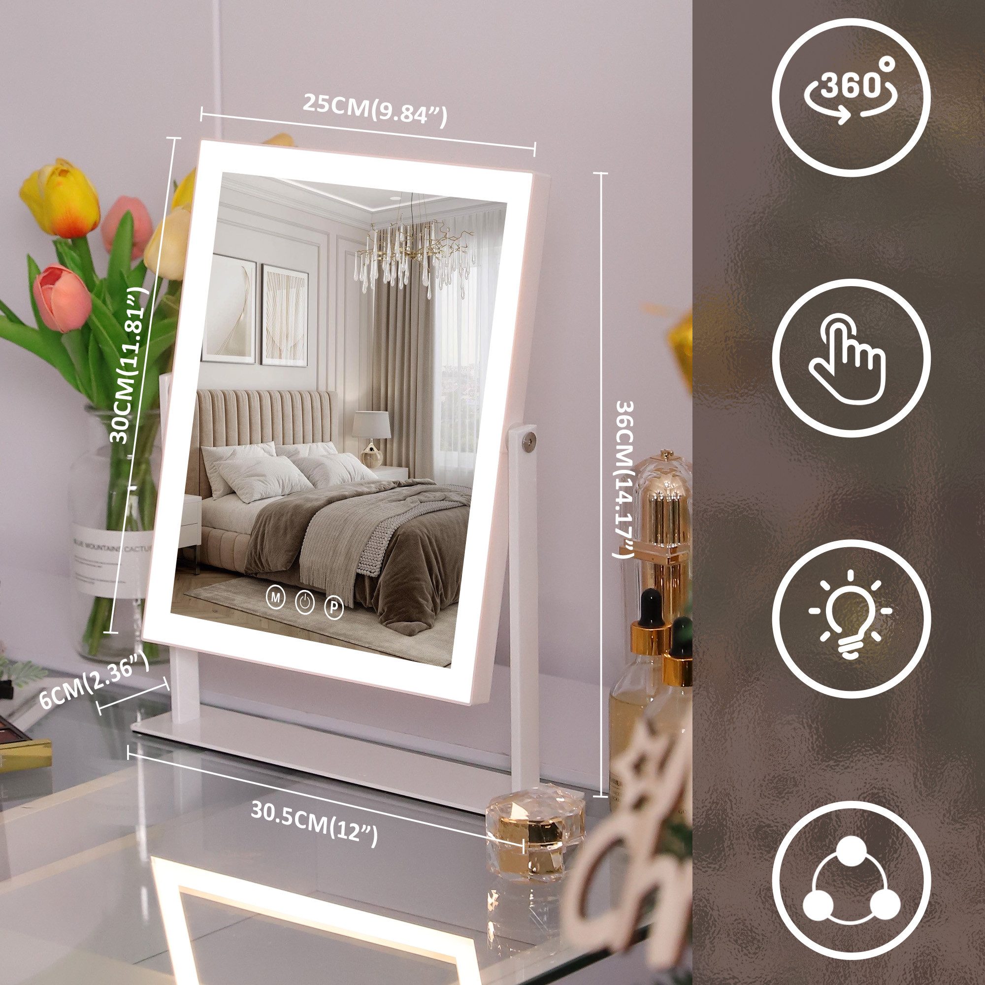 FENCHILIN Schminkspiegel mit LED Lichtleiste weiß 25/30 cm günstig online kaufen