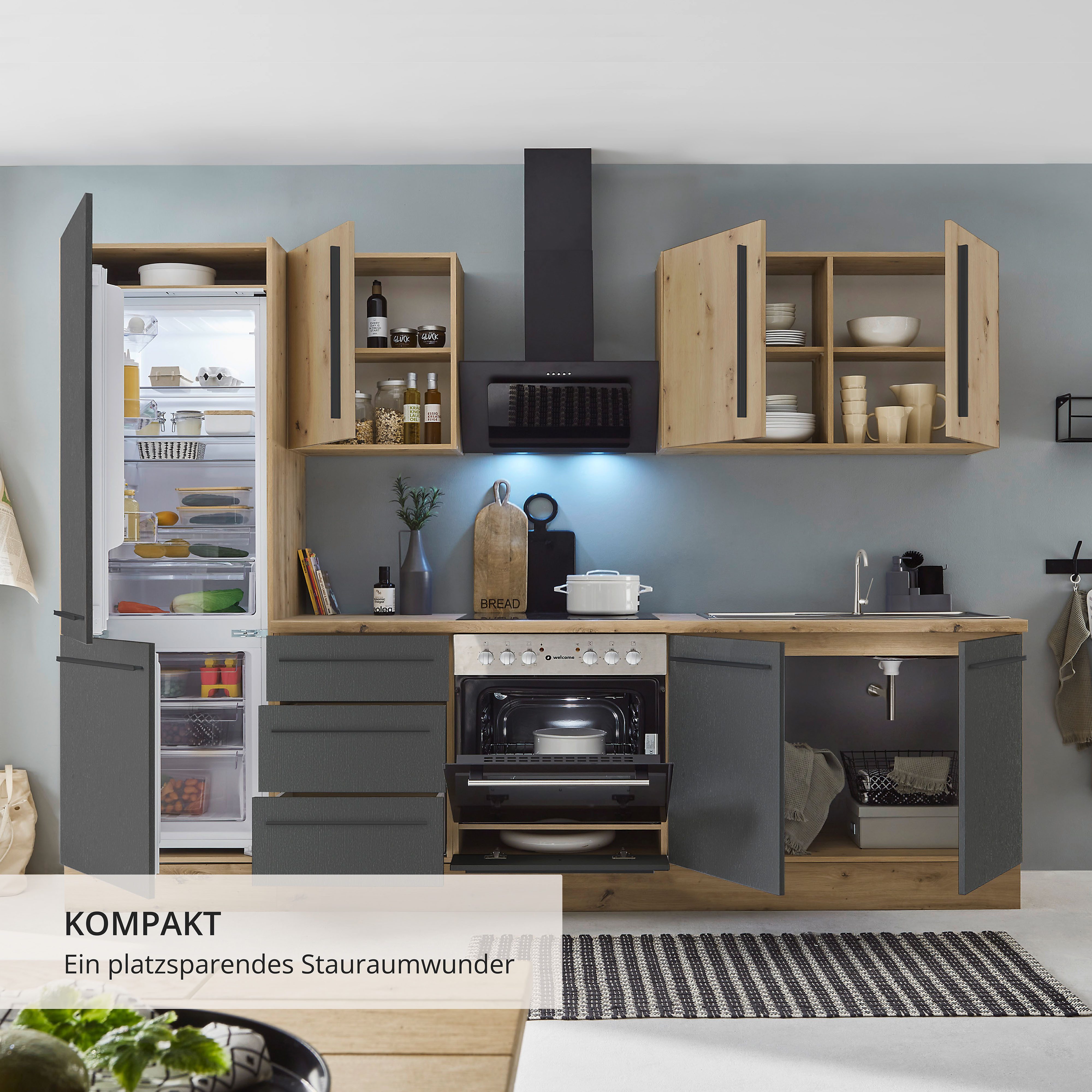 KOCHSTATION Küchenzeile KS-Florida mit 38mm starker Arbeitsplatte, Breite 270 cm, wahlweise mit E-Geräten, Soft-Close-Funktion – Bild 5 von 5