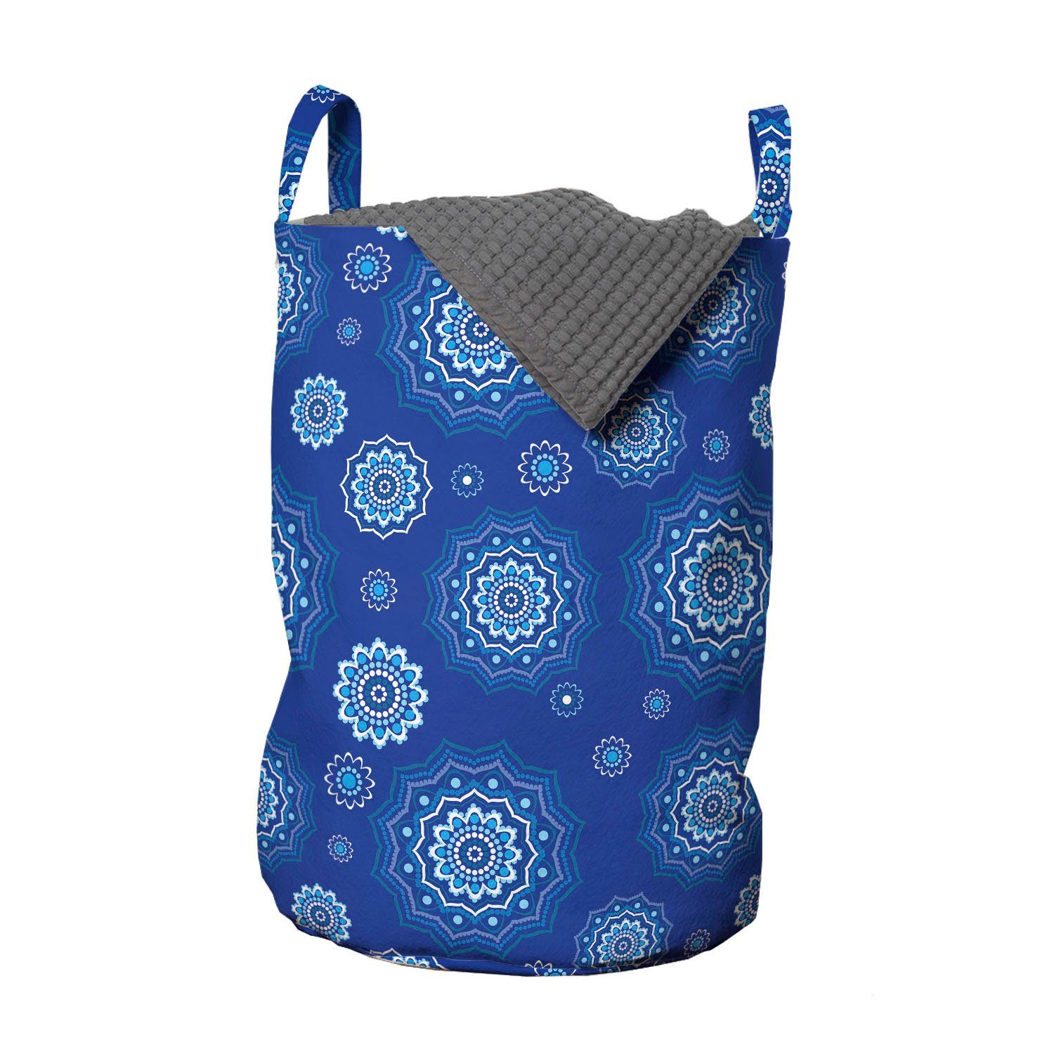 Abakuhaus Wäschesäckchen Wäschekorb mit Griffen Kordelzugverschluss für Waschsalons, Blauer Mandala Blumenaufbau Kunst