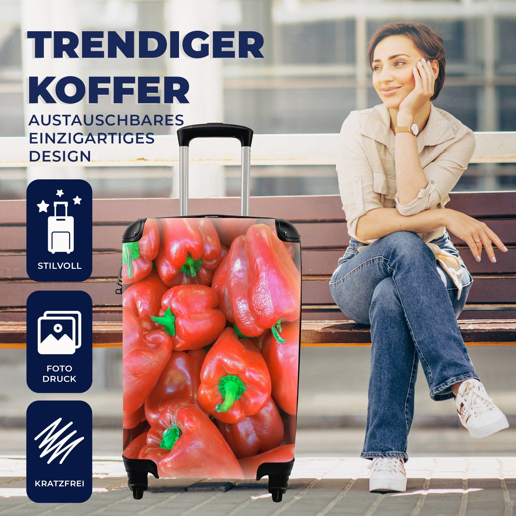 glänzender roter Reisetasche Trolley, Handgepäck mit MuchoWow für rollen, Ein Rollen, Paprika, Ferien, Reisekoffer Handgepäckkoffer 4 Haufen