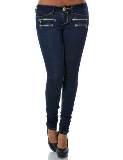 MEMZORO Skinny-fit-Jeans Skinny Jeans mit coolem Knitter-Detail Navy 42 High Waist, 5-Pocket-Style