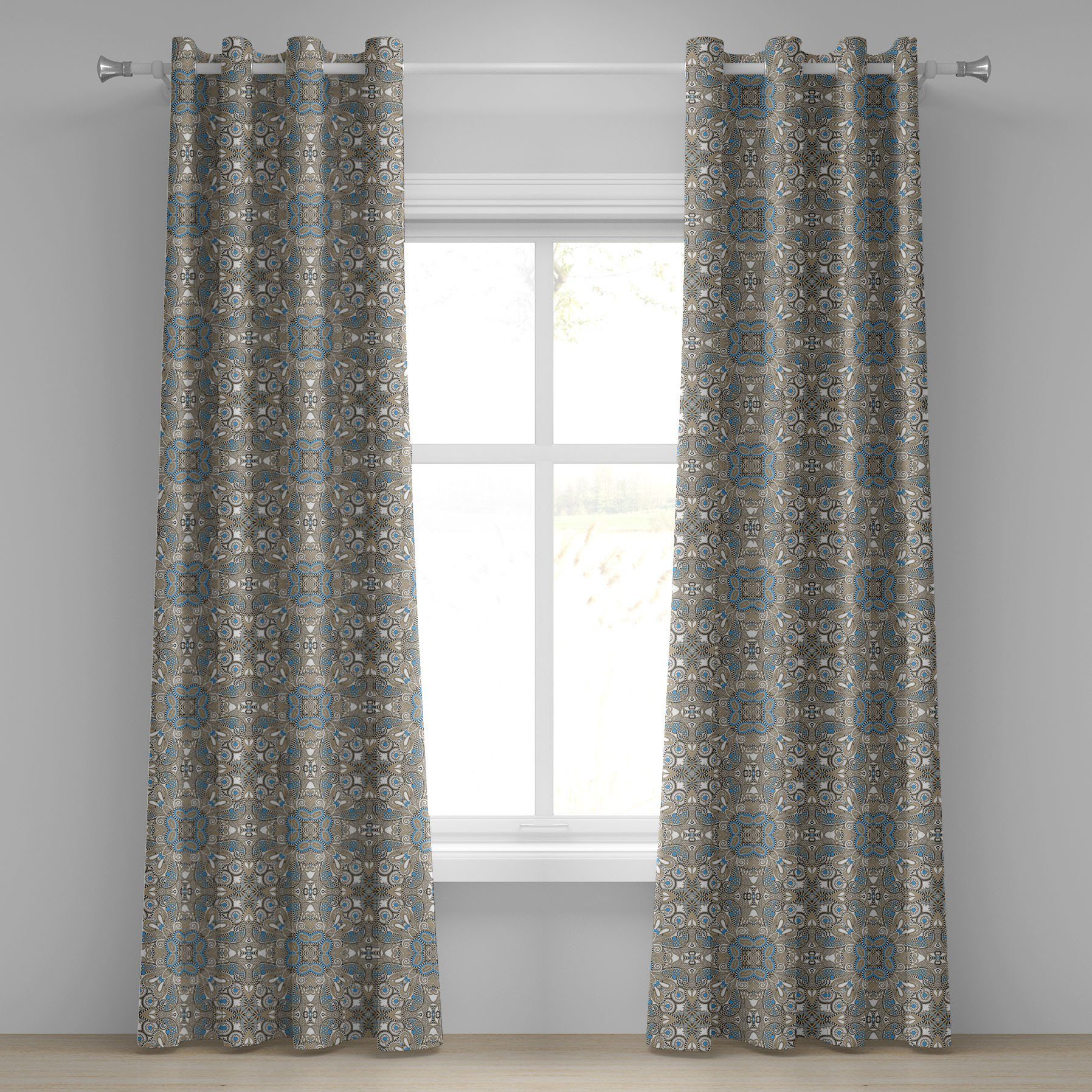 Gardine Dekorative Abakuhaus, Persische Wohnzimmer, Schlafzimmer Ethnisch Flora 2-Panel-Fenstervorhänge für Arabesque