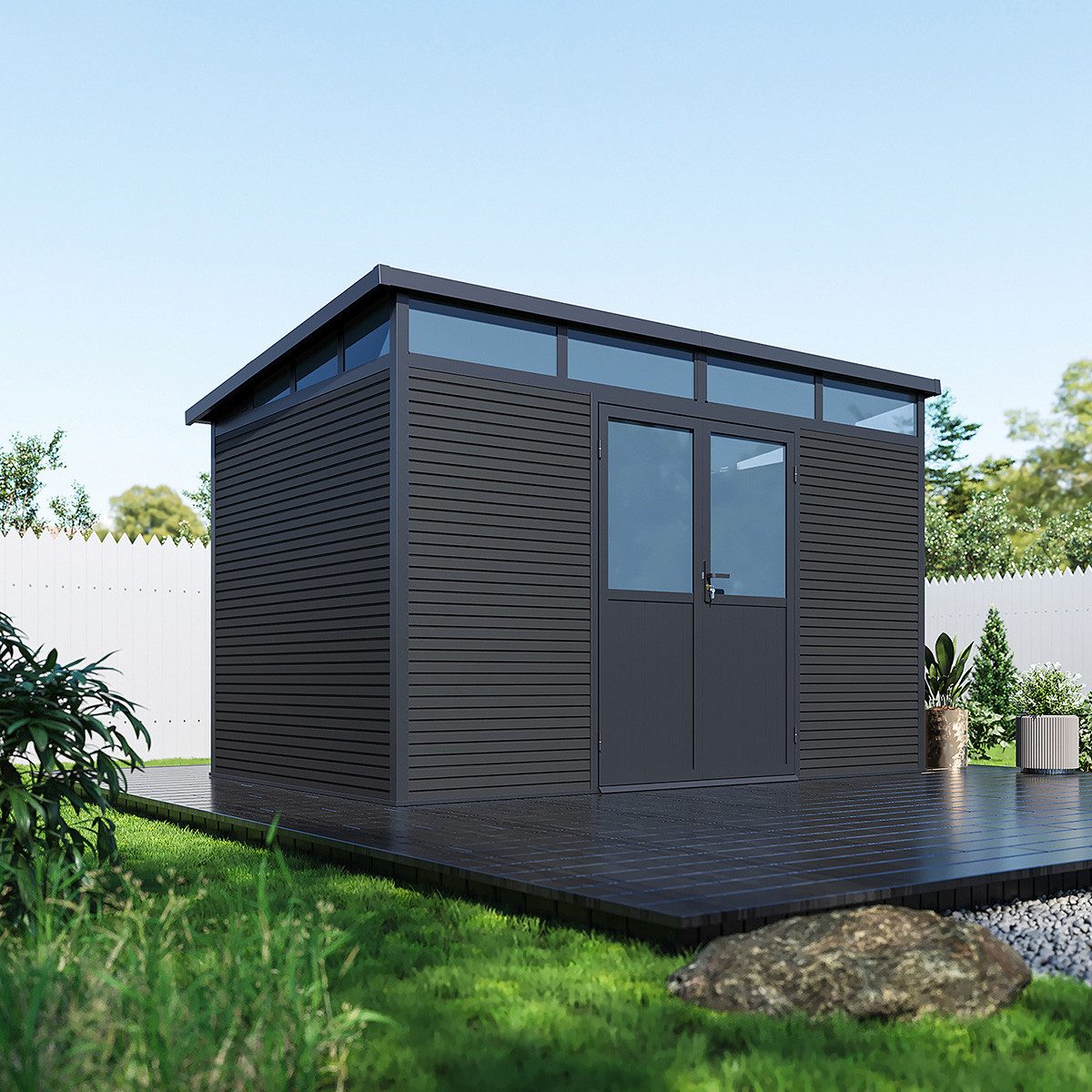 Weide Gartenhaus Weide Aluminium & WPC Gartenhaus 338x218x226cm Anthrazit, BxT: 218x338 cm