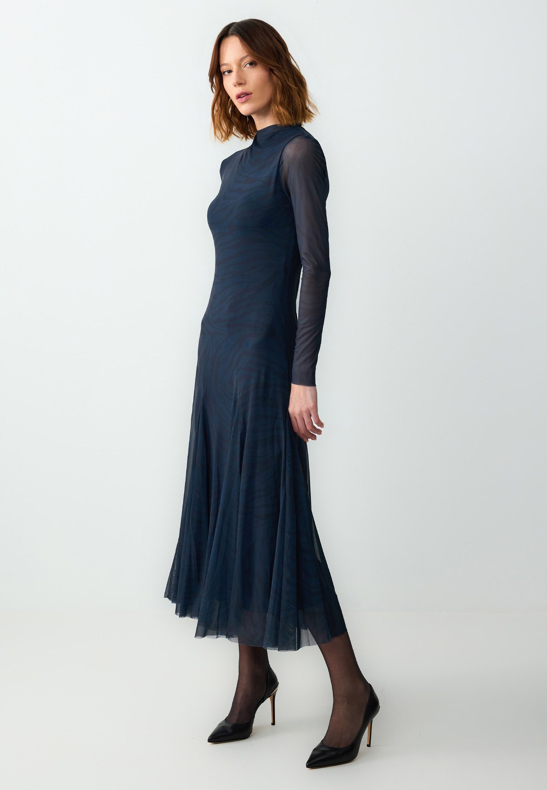 Jimmy Key Midikleid Langärmliges Gemustertes Mesh-Strickkleid günstig online kaufen