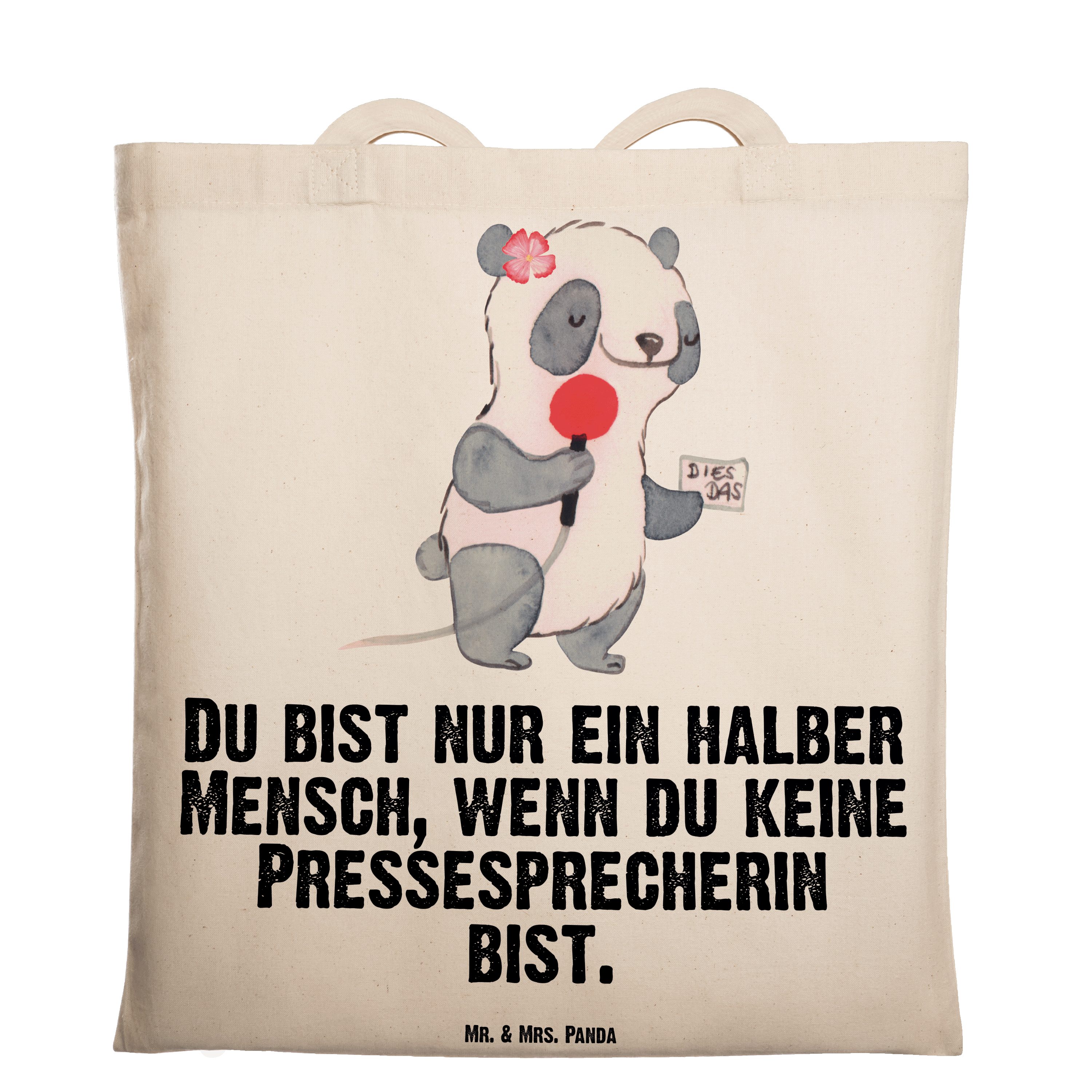 Mr. & Mrs. Panda Tragetasche Pressesprecherin mit Herz - Transparent - Geschenk, Einkaufstasche, B (1-tlg)