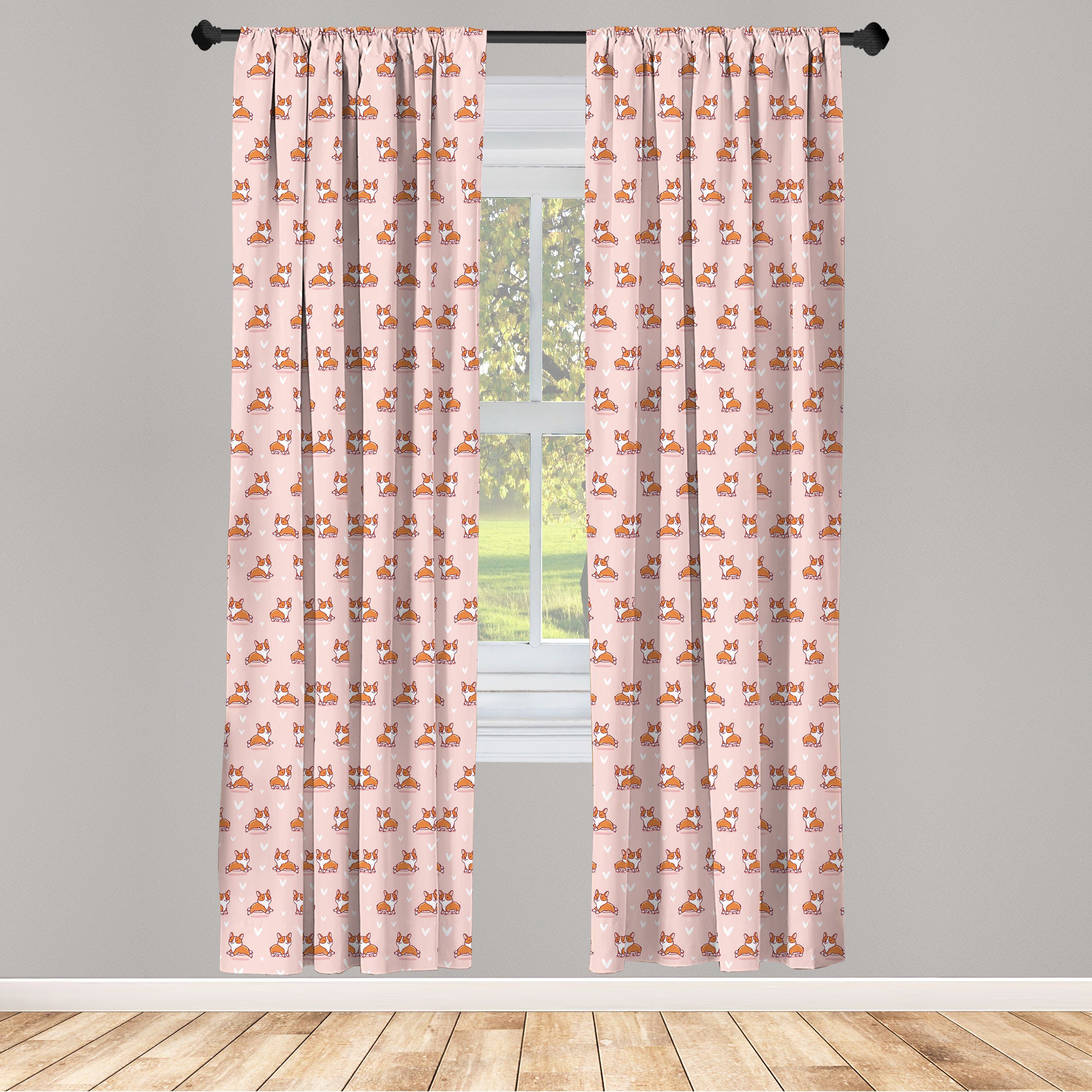 Gardine Vorhang für Wohnzimmer Schlafzimmer Dekor, Abakuhaus, Microfaser, Hundeliebhaber Kleiner Corgis