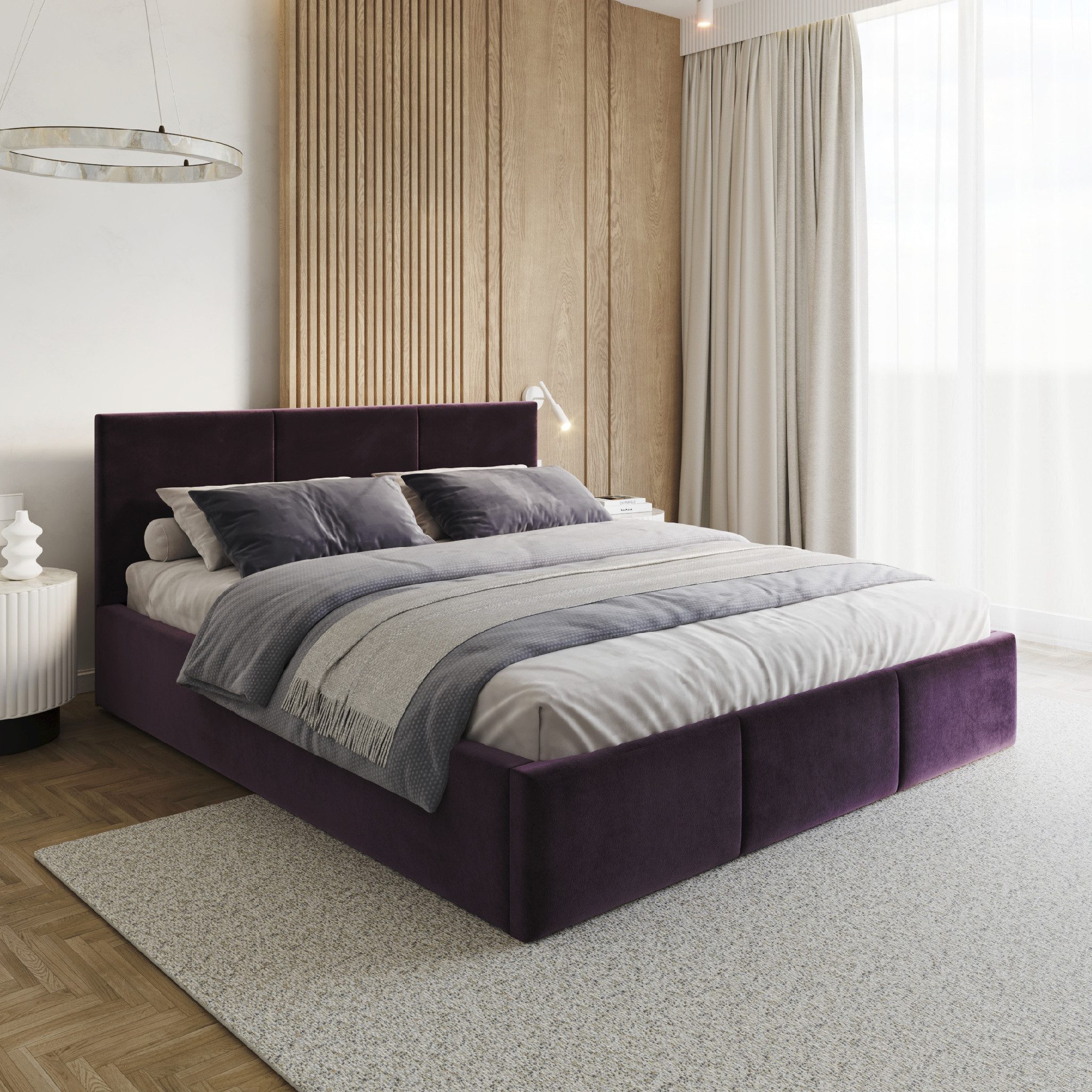FDM Polsterbett AMBER modern mit Bettkasten MADE IN EU - mit hochwertigem Paris Bezug (verfügbar 90x200 120x200 140x200 160x200 180x200cm, Bettrahmen, Bett, mit großen gepolsterten Kopfteil, mit Bettkasten zum aufklappen), Hebbarer Metallrahmen, Bettkasten, mit/ohne Matratze