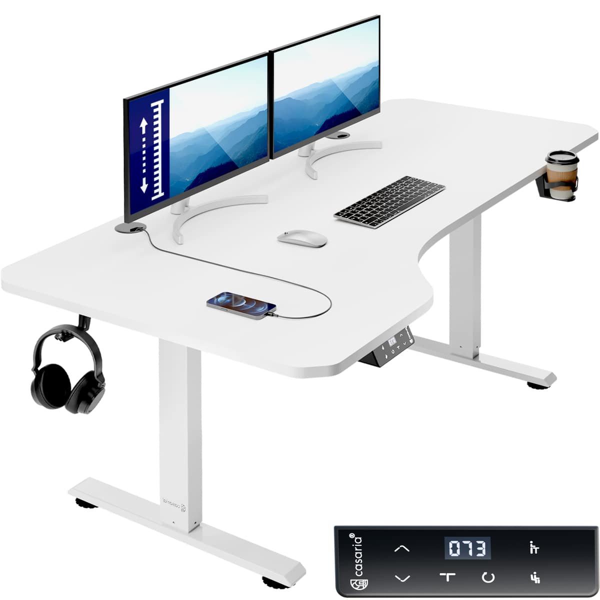Casaria Schreibtisch, Höhenverstellbar Elektrisch 160x75cm L-Form LCD- Display Stahlgestell