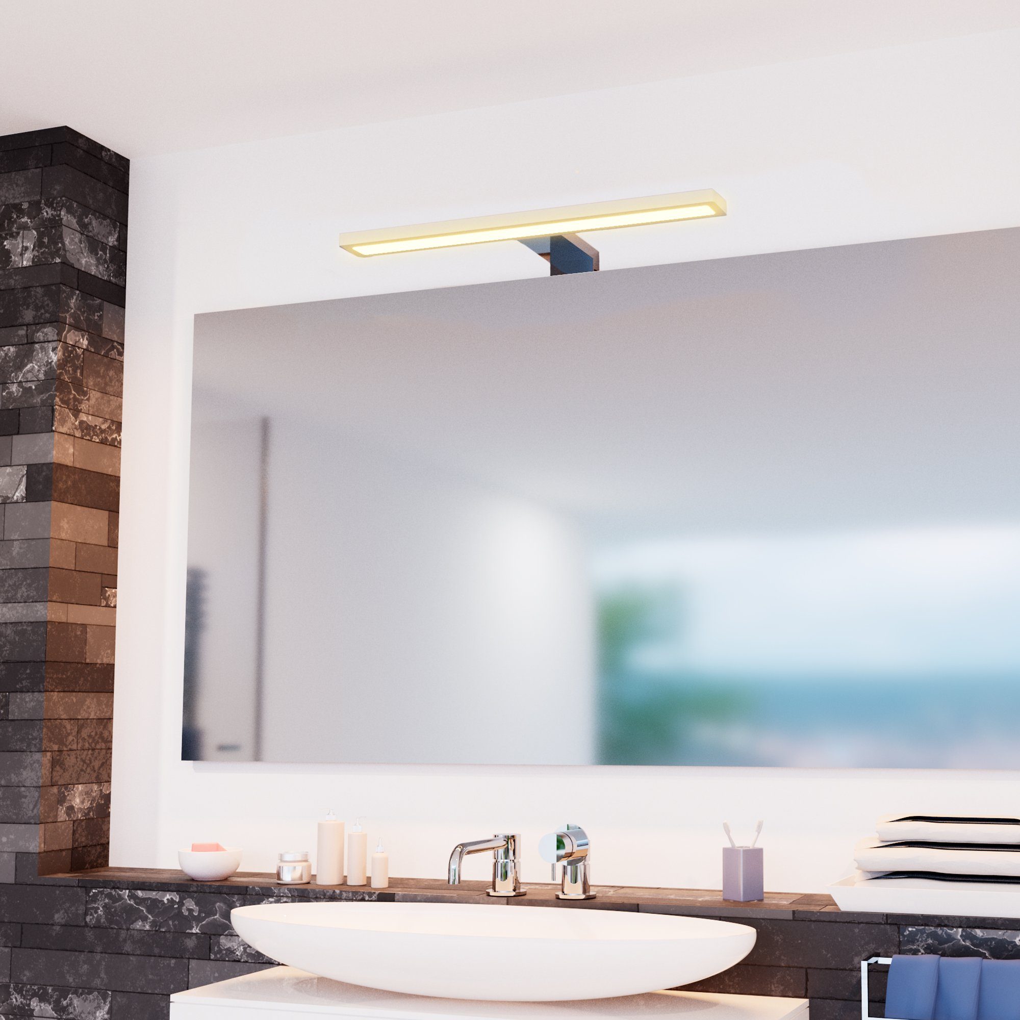 SSC-LUXon LED Bilderleuchte LINA 3-in-1 Design Bad Spiegelleuchte 30cm warmweiss LED 8W IP44 chrom, Warmweiß