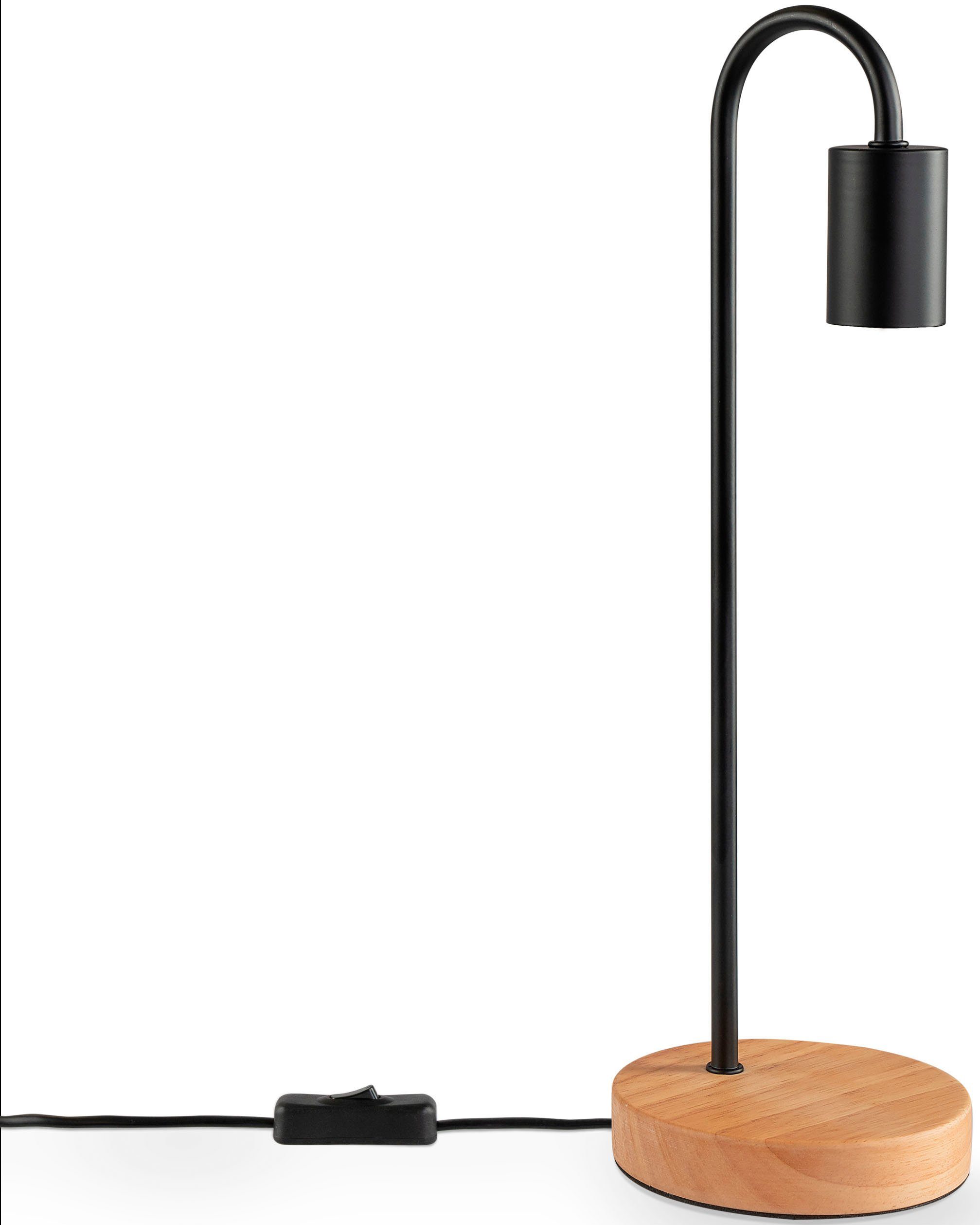 Paco Home Tischleuchte WALTER, ohne Leuchtmittel, Nacht Schreib Holz Fuß Höhe 40,5cm Ø12,6cm E27 | Tischlampen