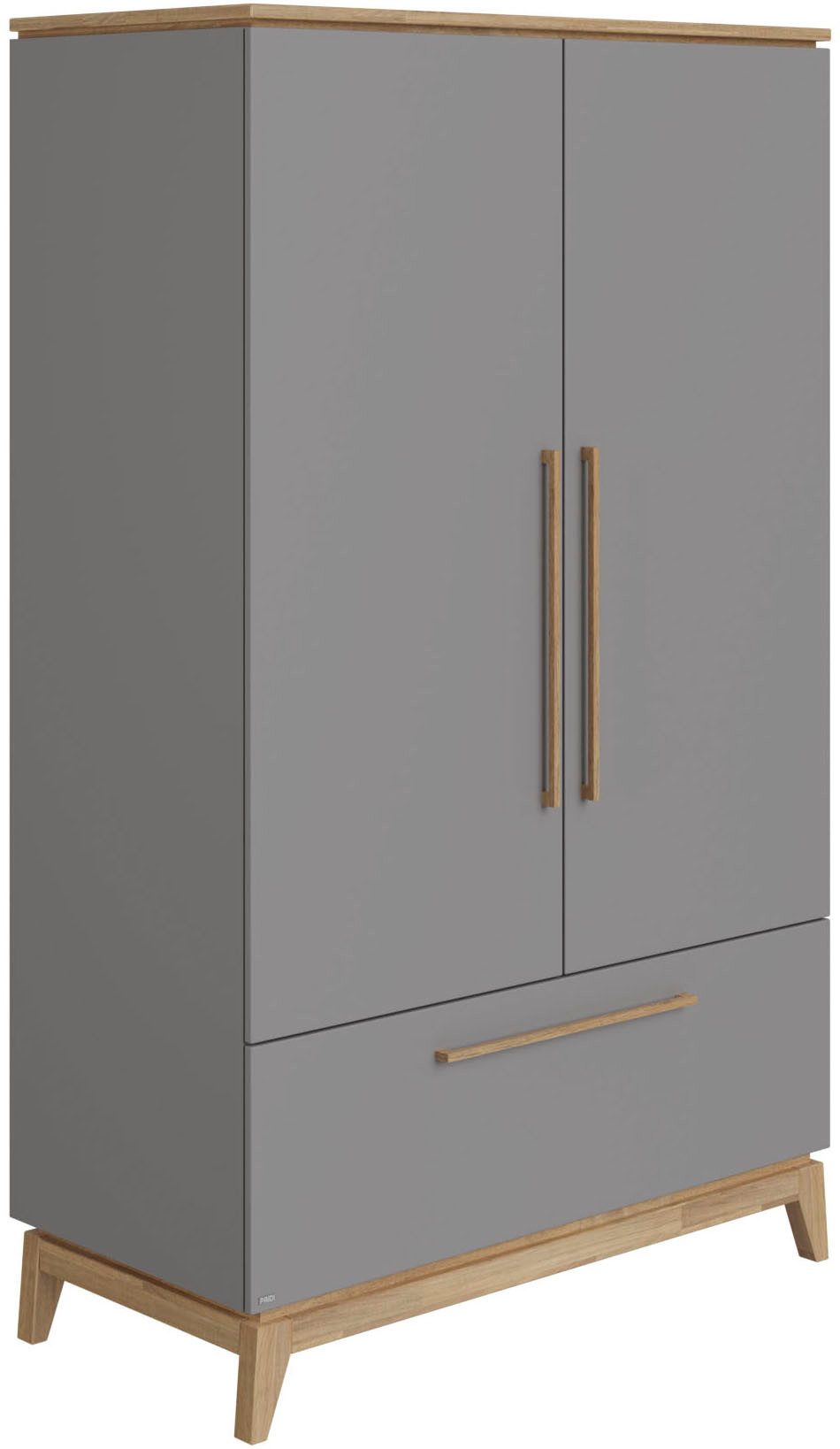 PAIDI Kleiderschrank STIENE in Beige oder Grau, 2 Türen und 1 Schublade mit Soft-Close (B/H/T ca. 123/200/57cm) inkl Kleiderstange + Einlegeböden, Kleiderschrank mit Eiche Massivholz