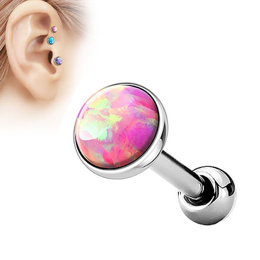 Taffstyle Piercing-Set Tragus Stecker mit flachen Opal Steinen Rund, Tragus Piercing Helixpiercing Helix Ohr Cartilage Knorpel Stecker