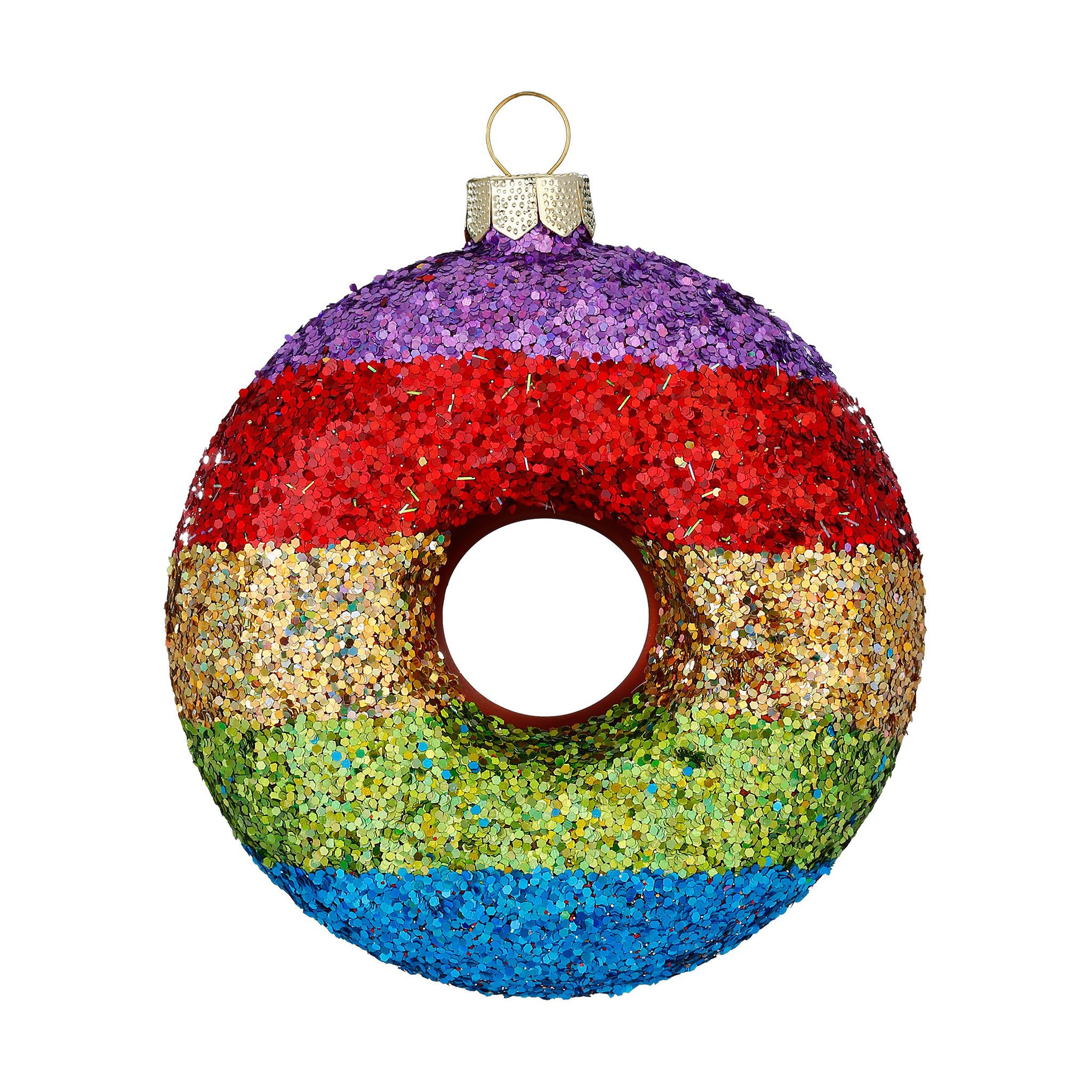 MAGIC by Inge Christbaumschmuck, Christbaumschmuck Glas 10cm Donut Figur in Regenbogen Farben