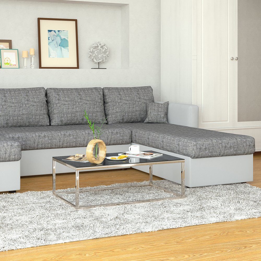 Vicco Ecksofa Stauraum XXL Schlaffunktion mit Wohnlandschaft mit Grau, / Grau