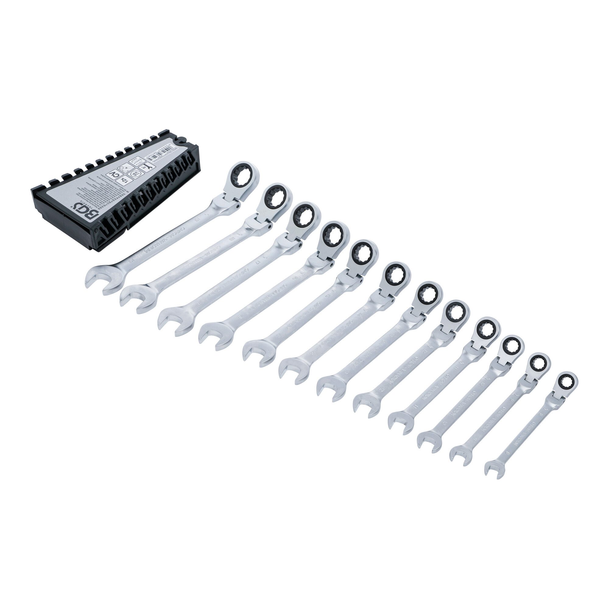 BGS technic Werkstattwagen BGS Ratschenring-Maulschlüssel-Satz 6546, abwinkelbar, SW 8 - 19 mm, 1