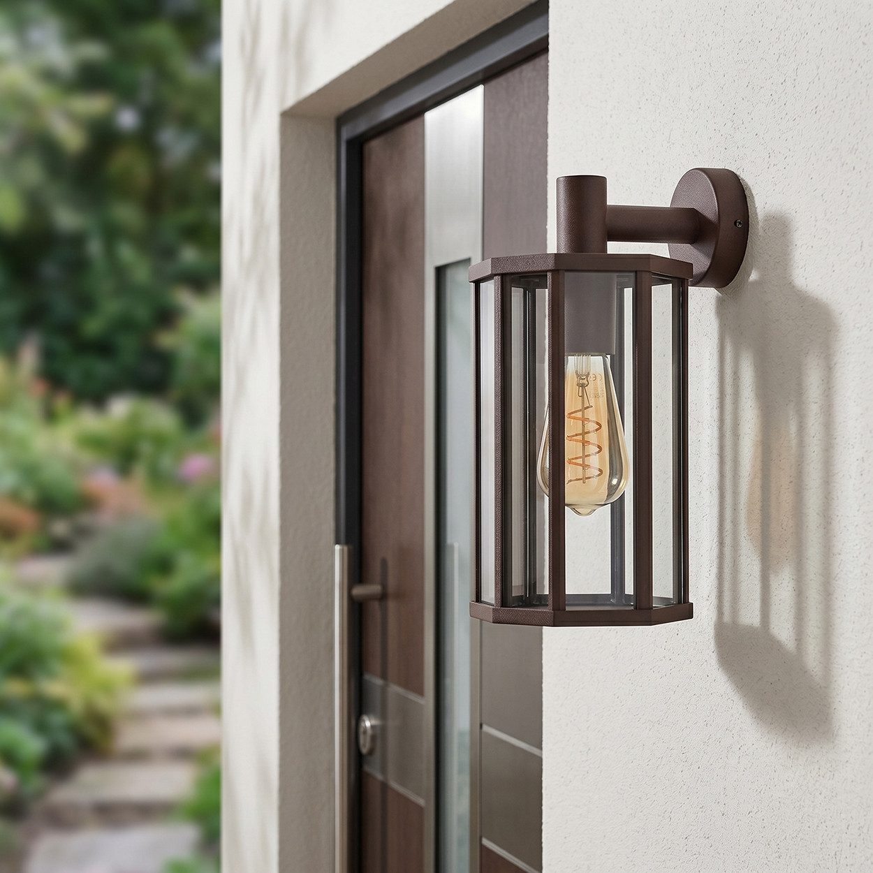 hofstein Außen-Wandleuchte Außenwandlampe aus Metall/Glas in Rostfarben/Klar, ohne Leuchtmittel, Wandleuchte außen abwärts im modernen Retro/Vintage-Design, E27, IP44
