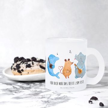 Mr. & Mrs. Panda Teeglas Big Band - Transparent - Geschenk, Teetasse aus Glas, Hund, Elefant, Premium Glas, Edler Aufdruck