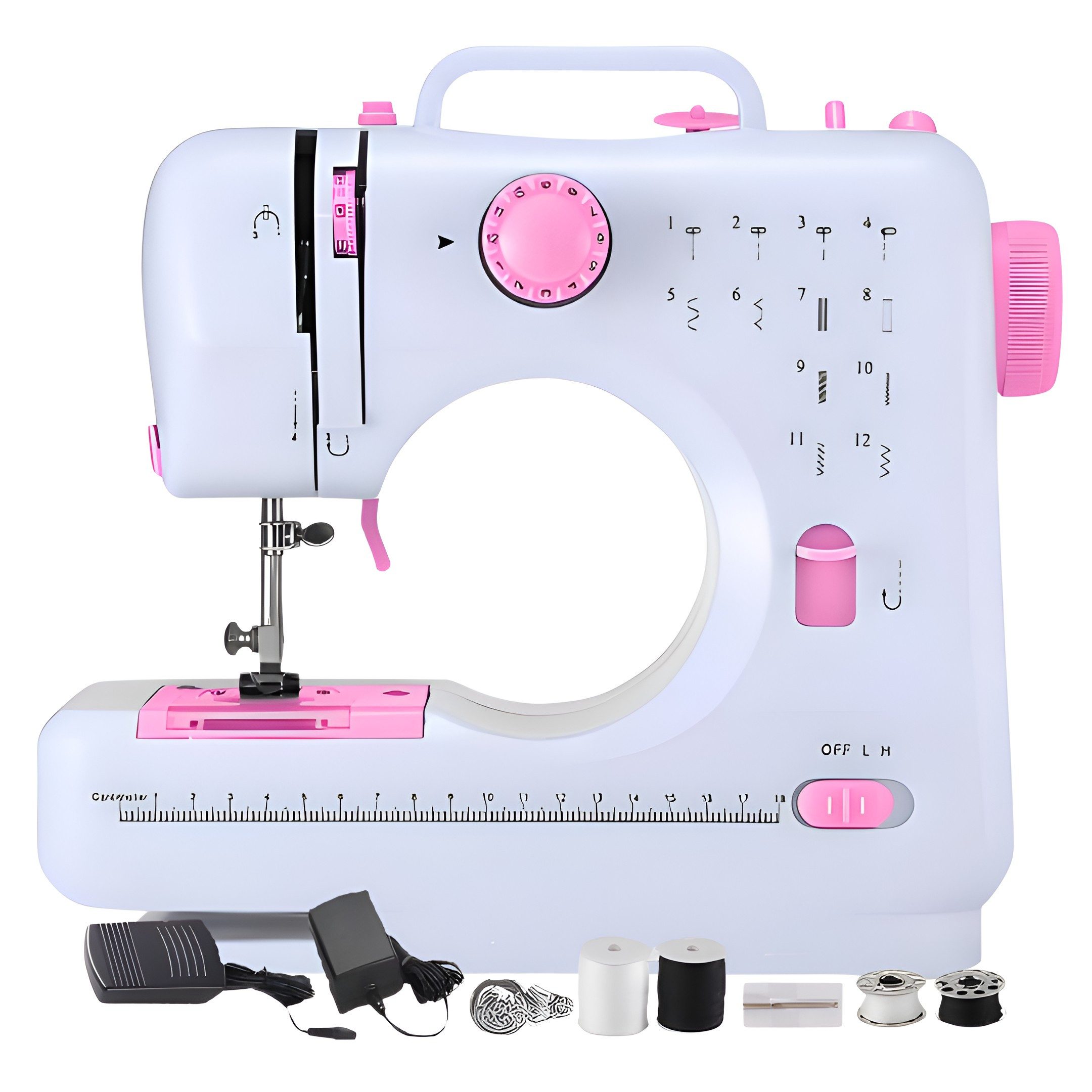 Retoo Nähmaschine Mini-Nähmaschine mit Zubehör, 12 Programme, 12 Sticharten; 2 Geschwindigkeitsstufen; 2 Betriebsarten