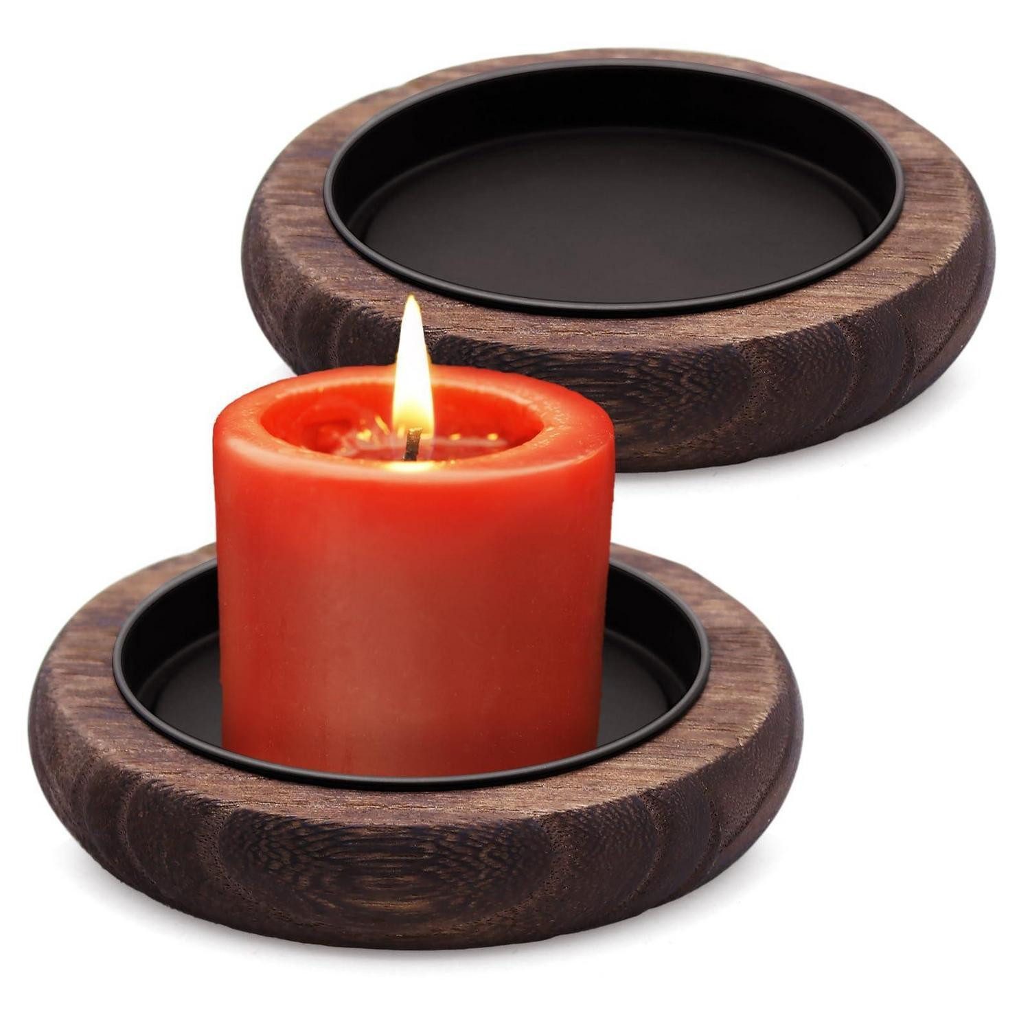 LuxusKollektion Kerzentablett Kerzenteller Holz Retro 2er Set (2 St)