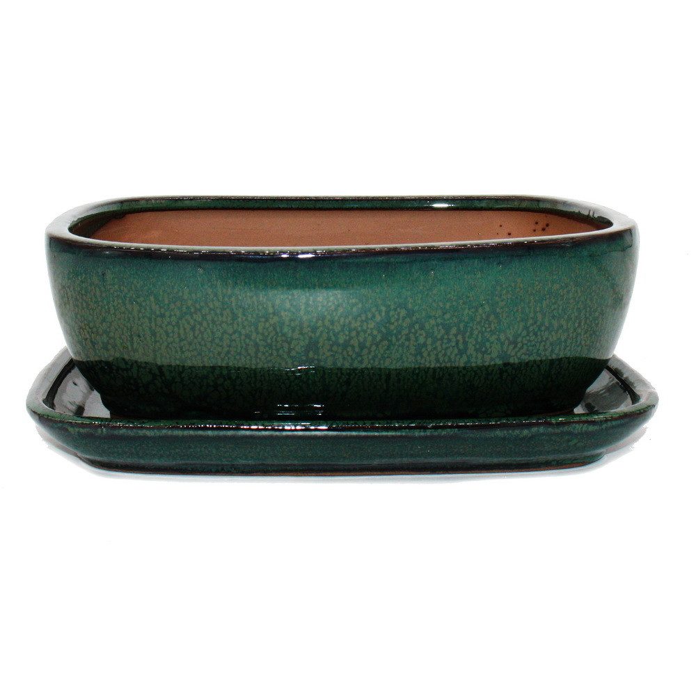 Exotenherz Pflanzschale Bonsai-Schale mit Unterteller Gr. 4 Grün rechteckig Modell GB5 L 26cm