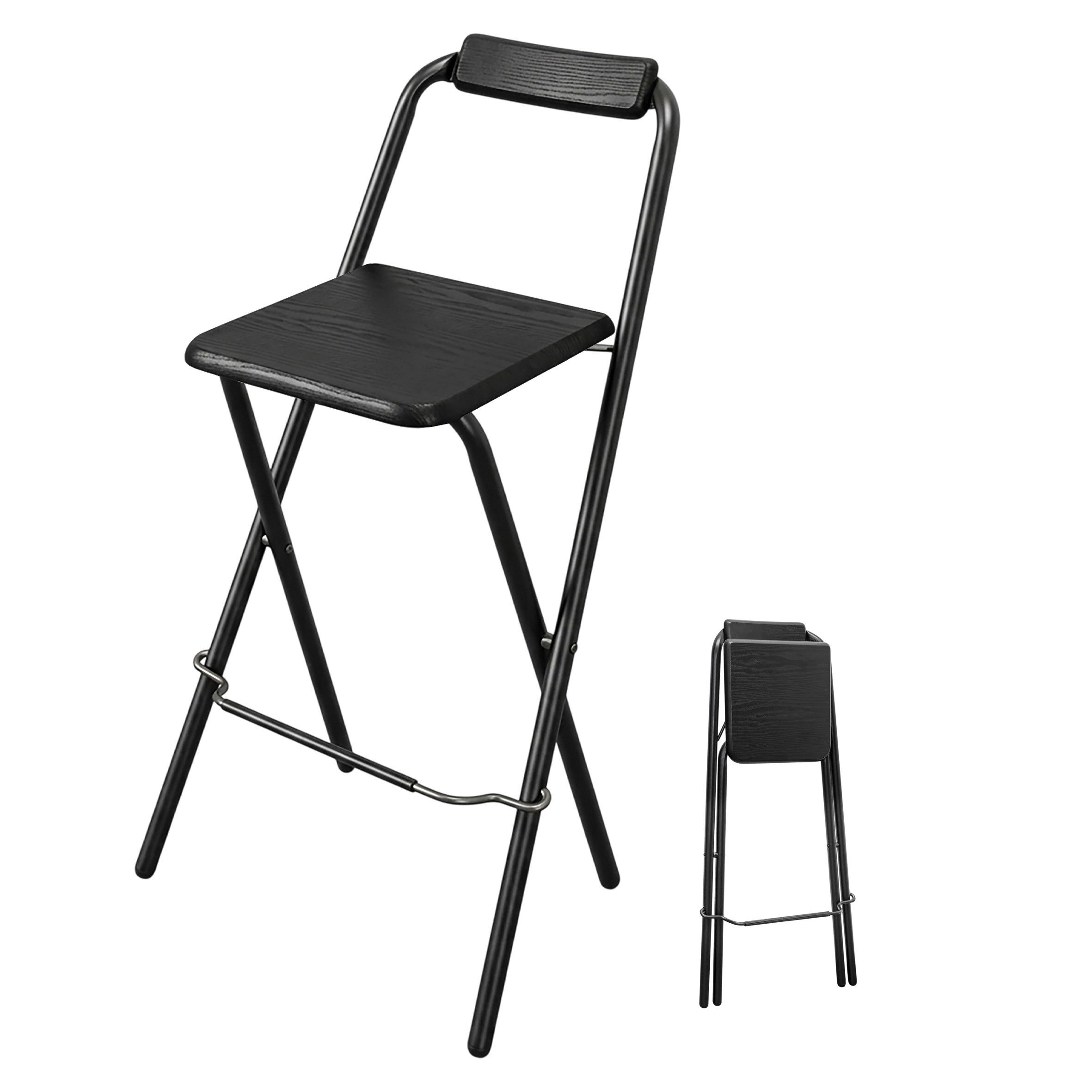 Spetebo Barhocker Metall Barstuhl klappbar (schwarz, 1 St., bis 110 kg), Tresenhocker faltbar mit Holz Sitzfläche und Klappsicherung