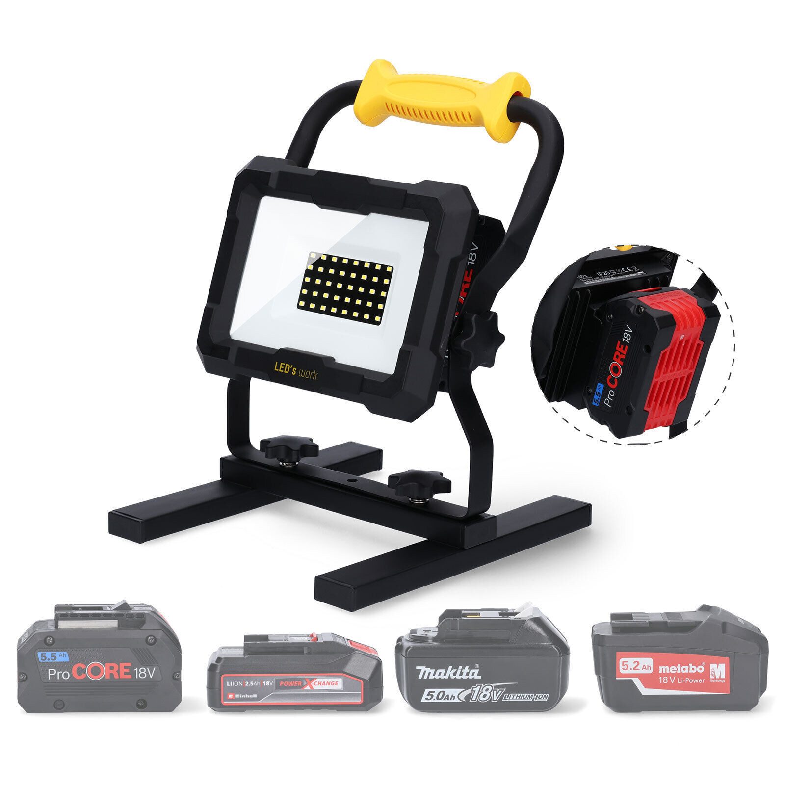 LED's work LED Arbeitsleuchte 300823 LED-Baustrahler, LED, komp. Bosch, Makita, Metabo, Einhell 20W kaltweiß