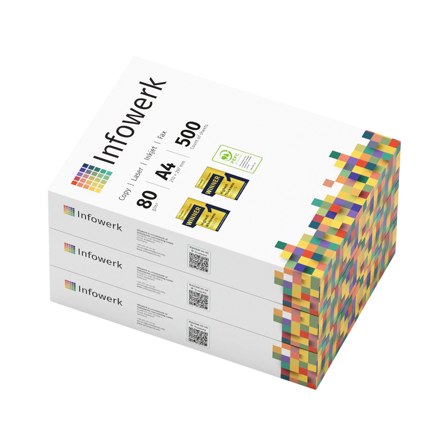 Infowerk Druckerpapier Kopierpapier 1500 Blatt A4 80g Premium Weiß Testsieger PEFC