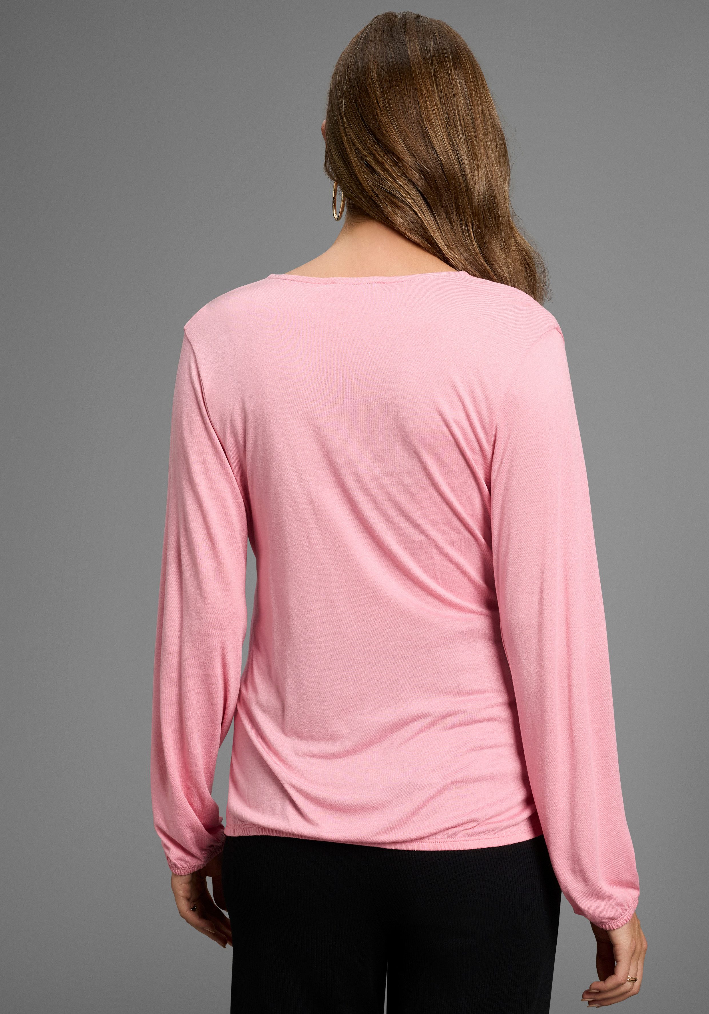 Nine-month maternity/nursing shirt with practical neckline. Maternity shirt for pregnancy and breastfeeding.