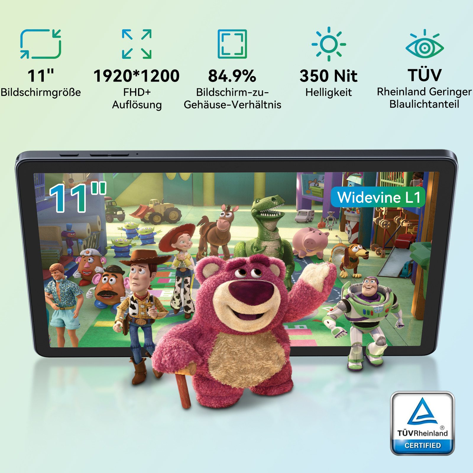 KINGRID 11'' W90-4GLTE ( 8+256) AI Tablet (13.4", 256 GB, 4G LTE, mit Gemini-KI, FHD Display, 8000mAh Akku) schwarz