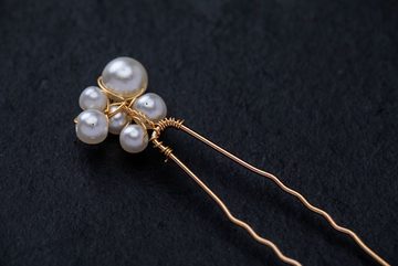 Brautkrone Schmuckset Braut Haarschmuck Hochzeit Perlen gold (5-tlg), verschiedene Perlengrößen